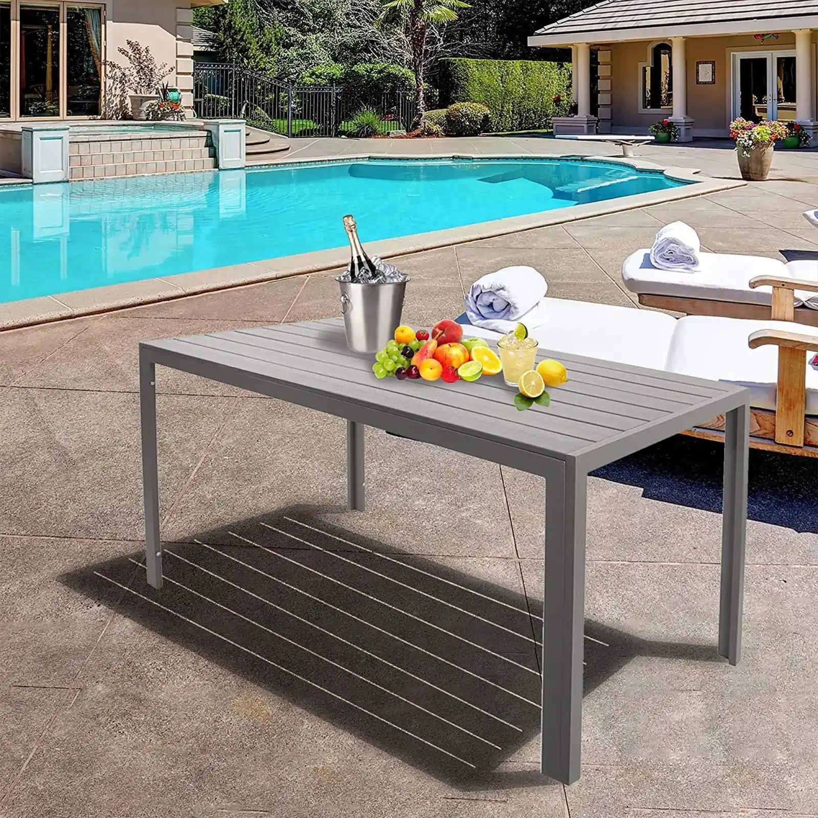 6-Person Outdoor Dining Table, 55” Weather-Resistant Patio Dining Table