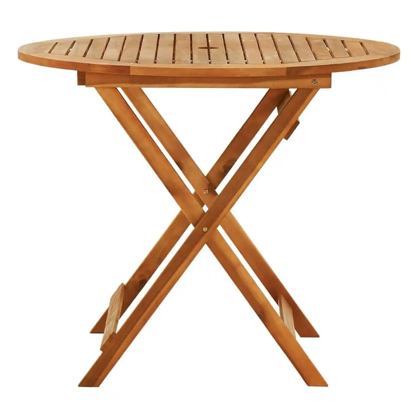 Outdoor Wood Dining Table, Folding Patio Table with Umbrella Hole