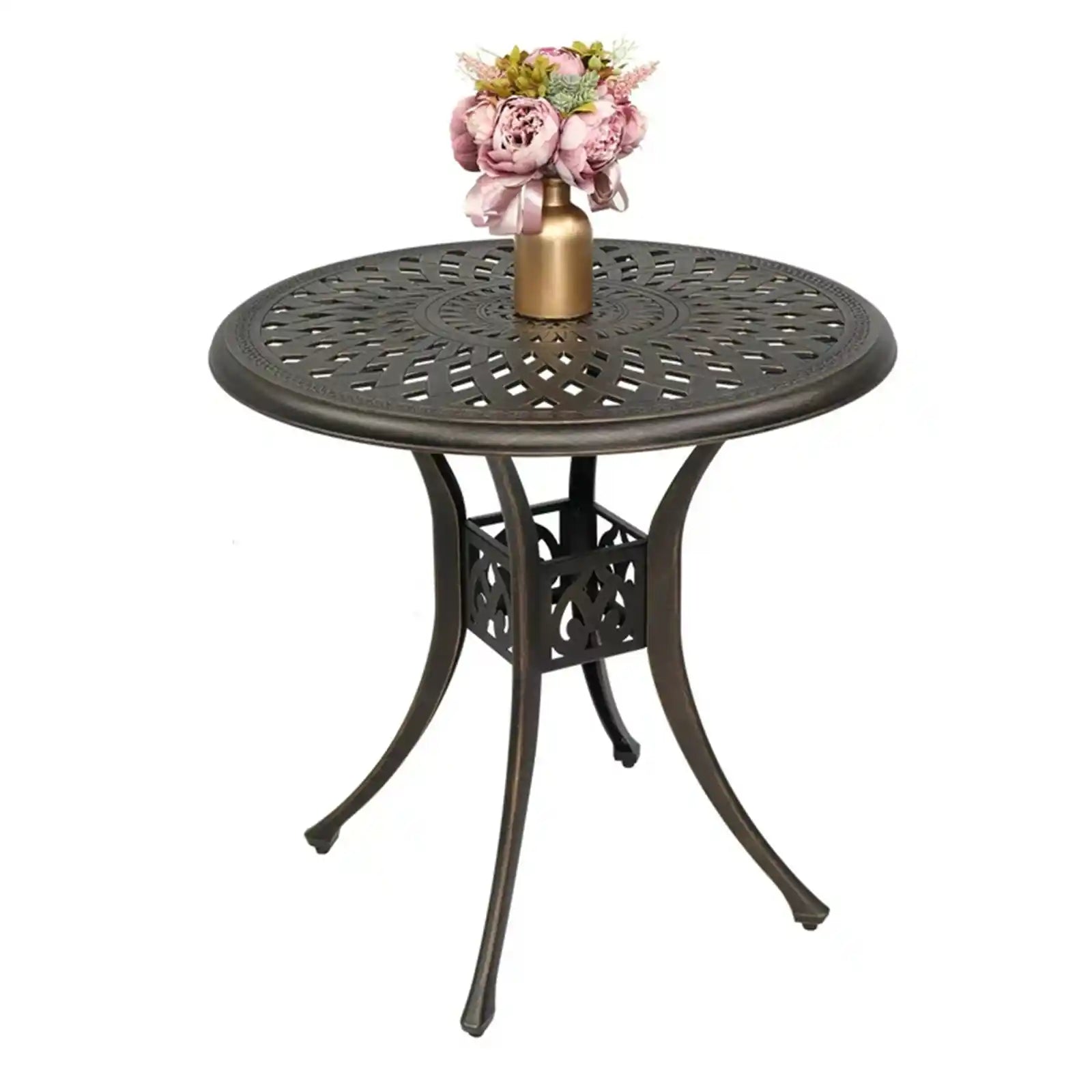 Cast Aluminum Patio Table with Umbrella Hole, Round Outdoor Bistro Table for Backyard