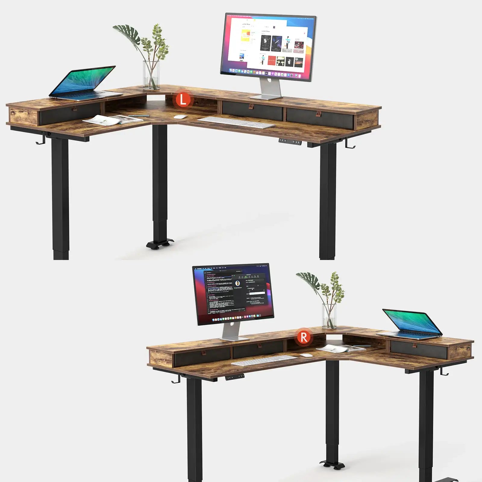 Triple Motor 75" L Shaped Standing Desk with 5 Drawers, Reversible Electric Standing Gaming Desk Adjustable Height, Corner Stand up Desk with Splice Board