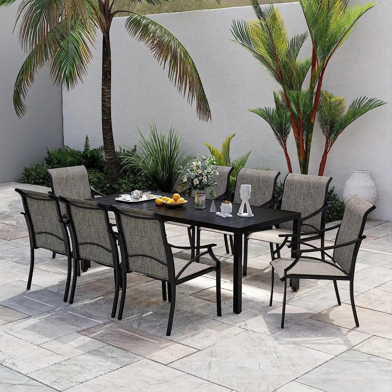 Expandable Patio Table, Metal Rectangle Outdoor Dining Table for 8, 6, 4 Person, Patio Dining Table for Lawn Garden