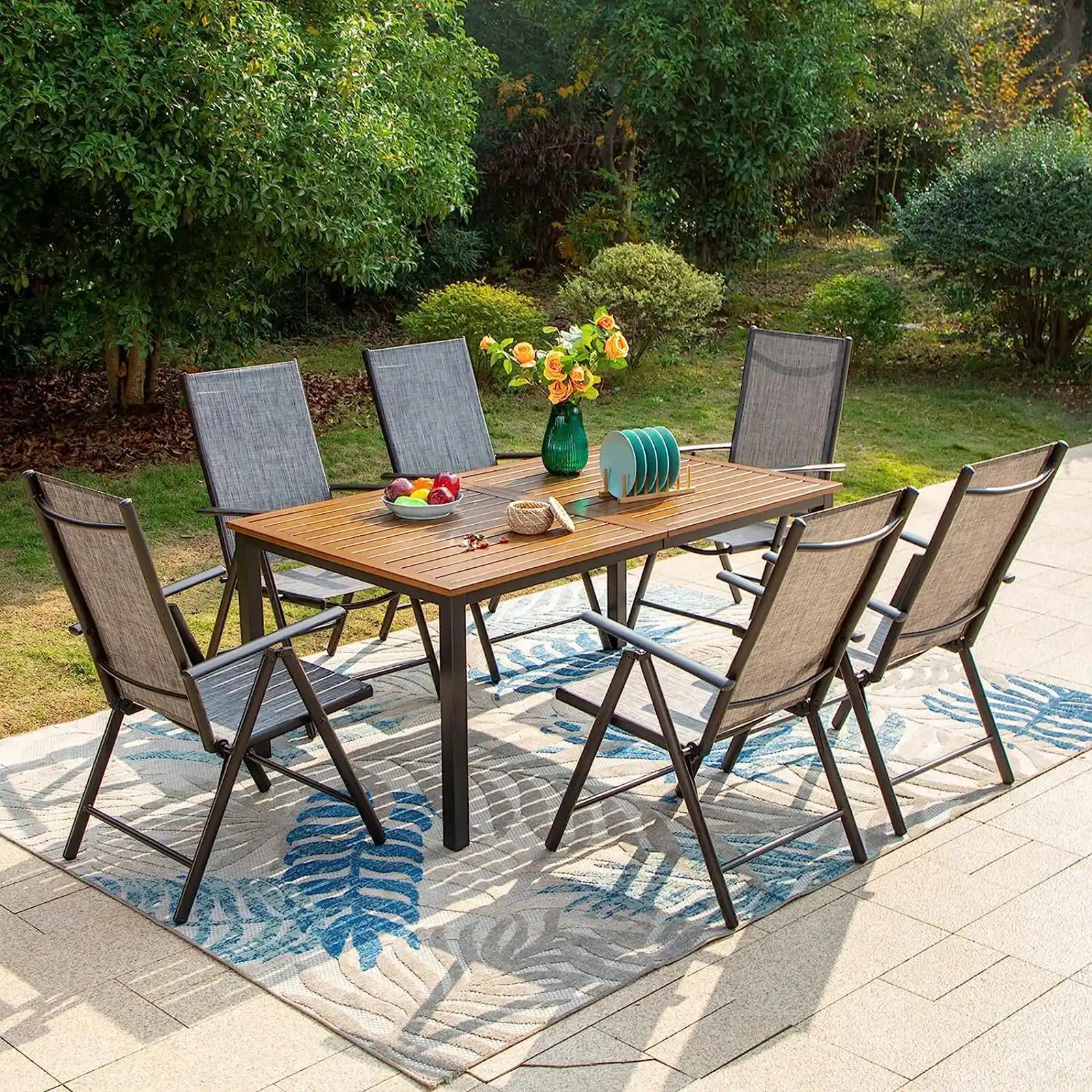 Metal Rectangular Outdoor Dining Table for 6 Person