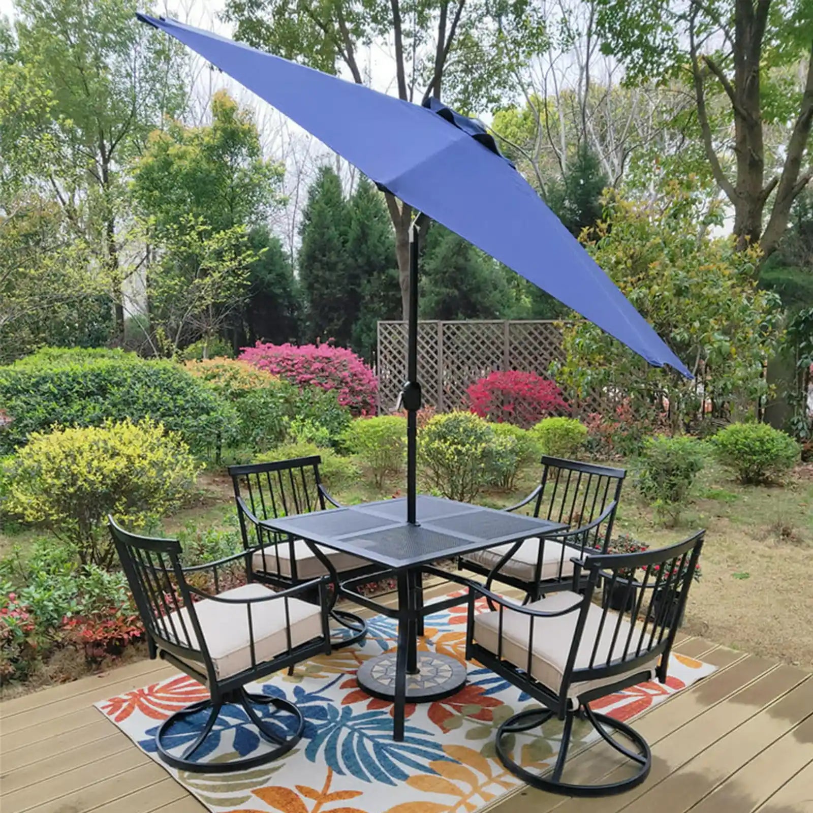 Square Outdoor Metal Dining Table with Umbrella Hole, Black