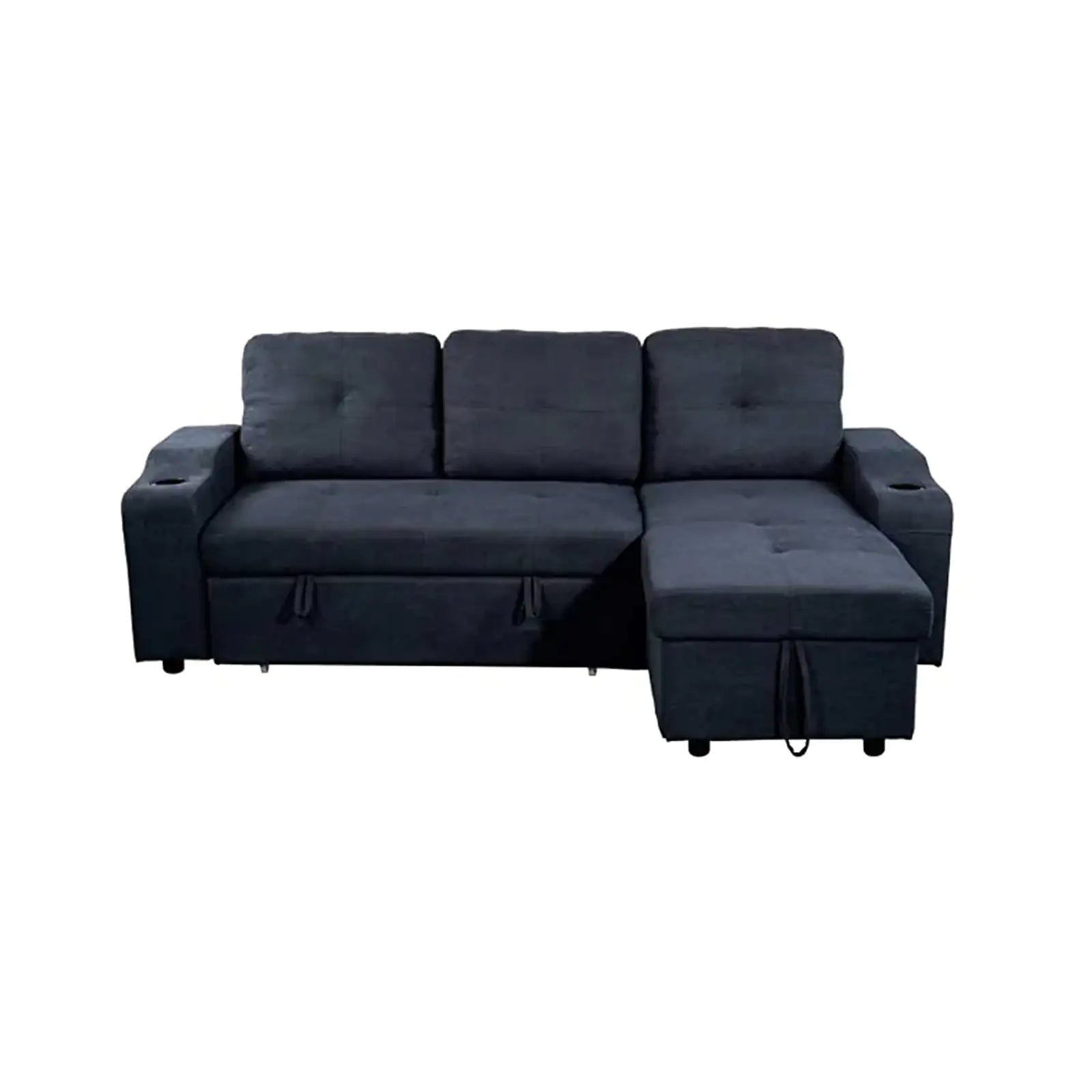 Modern Velvet Sectional Convertible with 2 Cupholders and Two Side Pockets