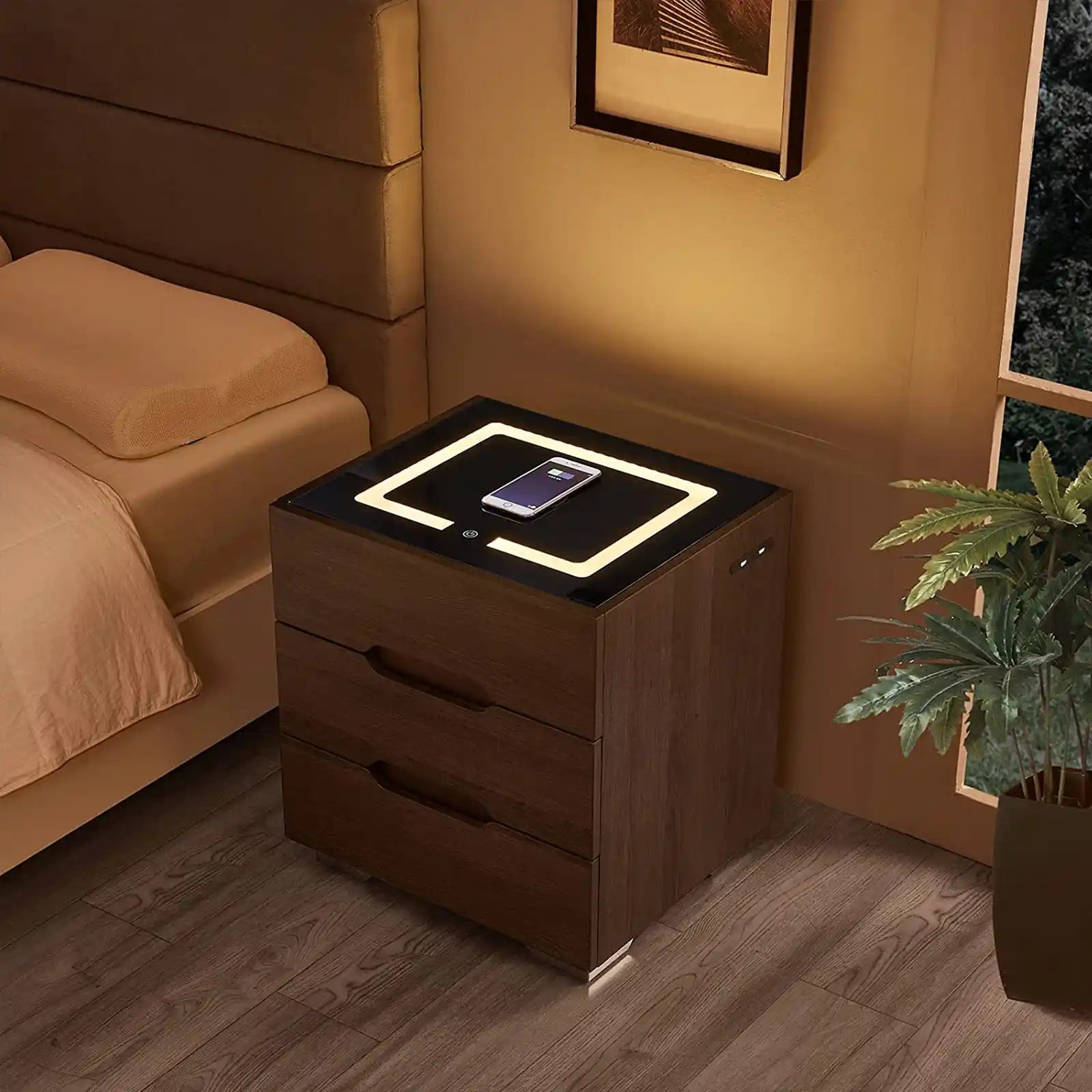 Smart Fridge Side Table Nightstand Wireless Charging USB Charger with  Lights