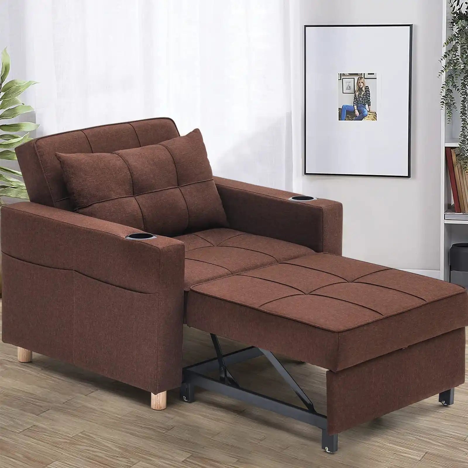  Esright Silla cama convertible 3 en 1, cama de sillón,  reclinable, ajustable, multifuncional, sofá cama, silla de cama individual  con tela de lino moderna : Hogar y Cocina