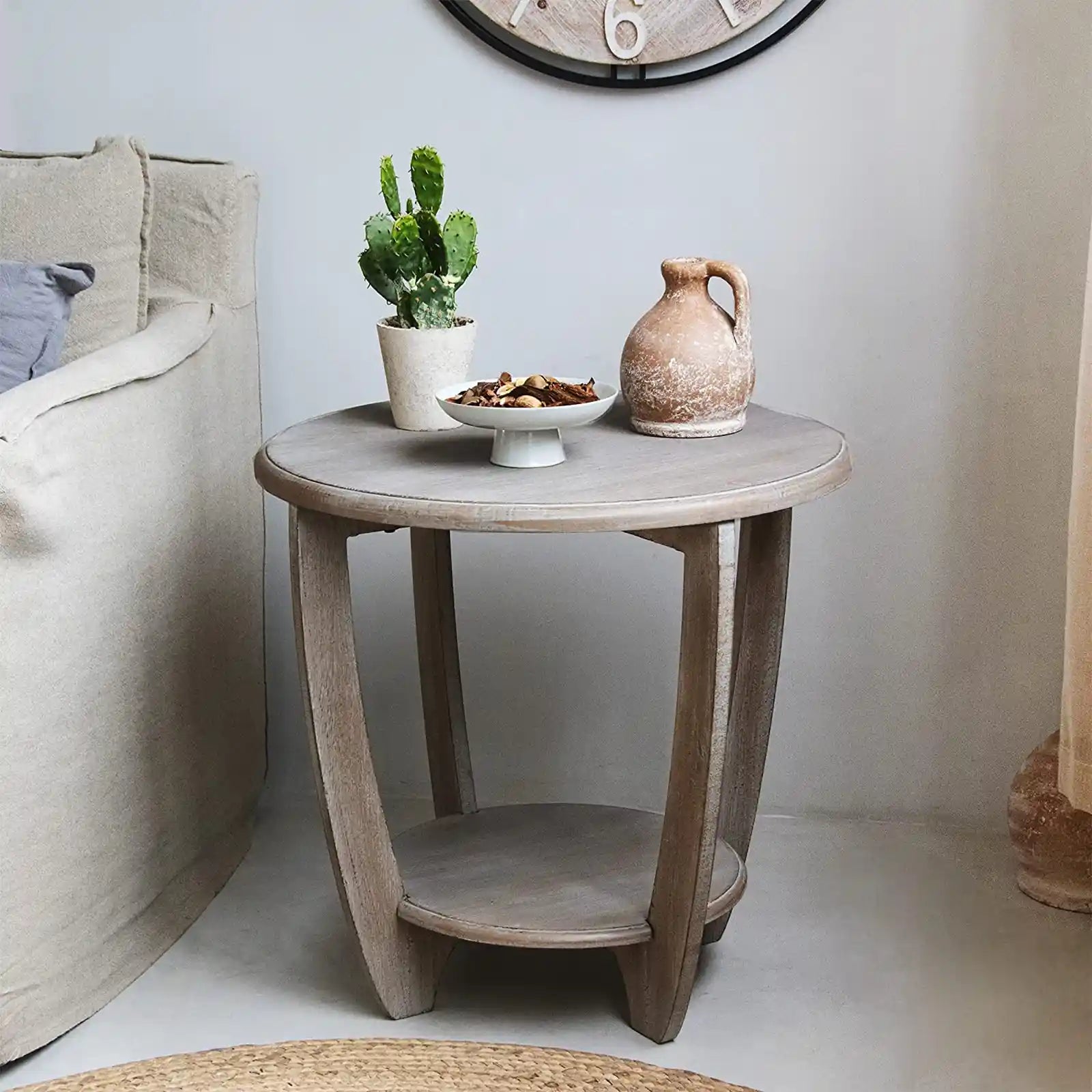 Rustic Farmhouse End Table with Storage Shelf