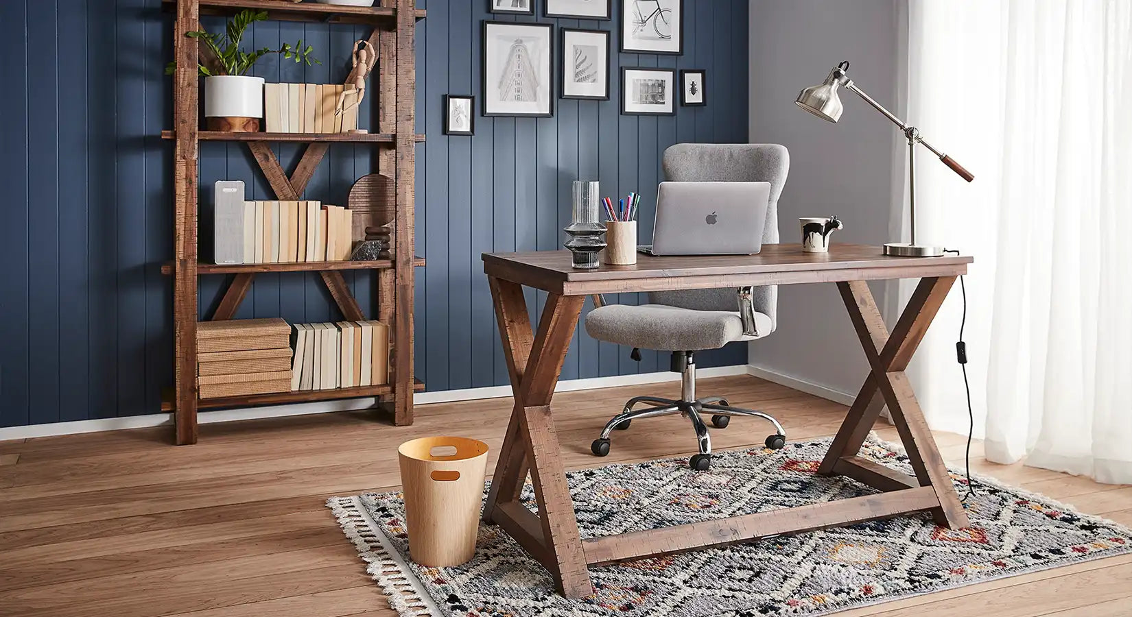 Solid Wood Home Office Desk and Bookcase