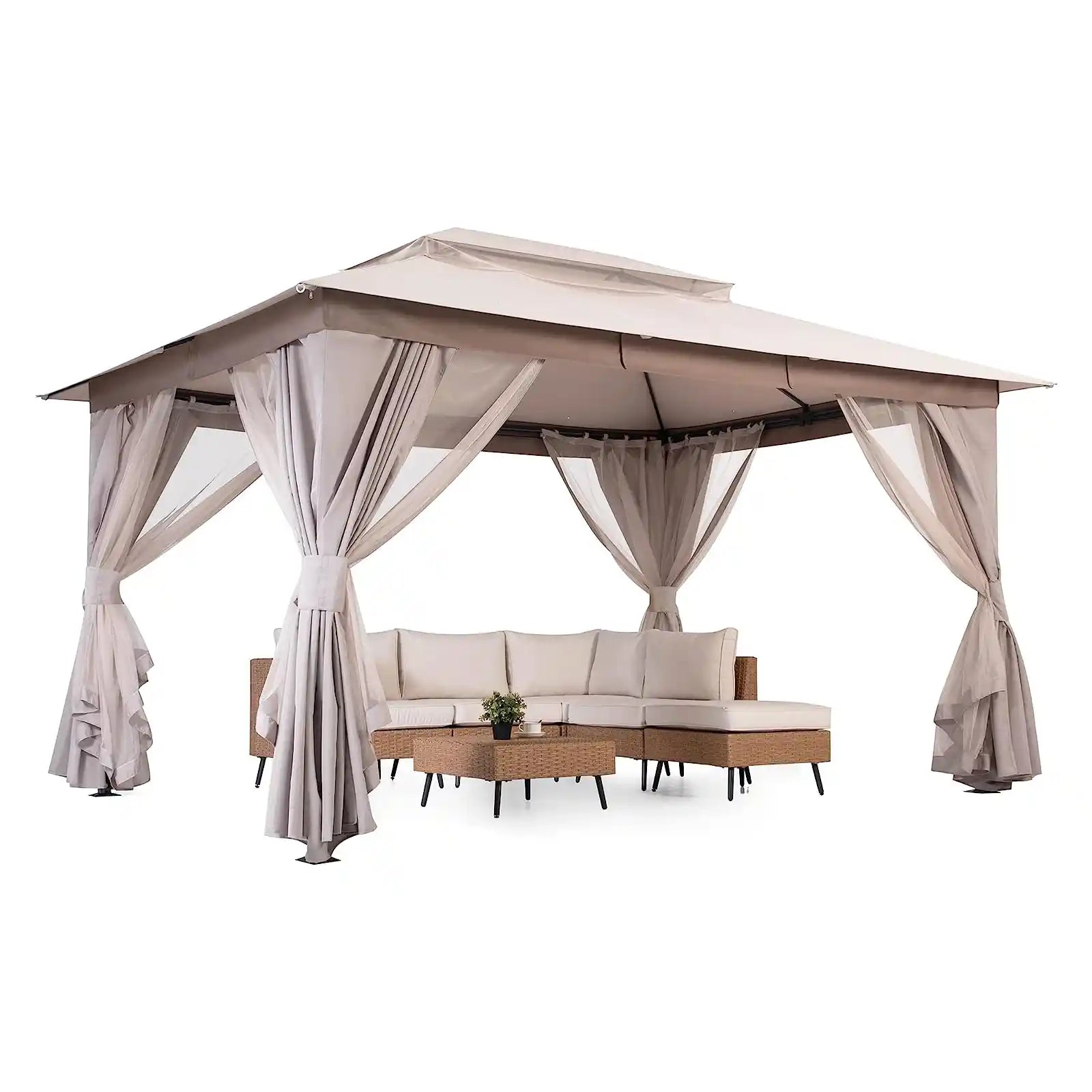 Outdoor Patio Gazebo 10'x13' with Expansion Bolts, Heavy Duty Party Tent & Shelter with Double Roofs, Mosquito Nettings and Privacy Screens for Backyard, Garden, Lawn, Smoke Grey