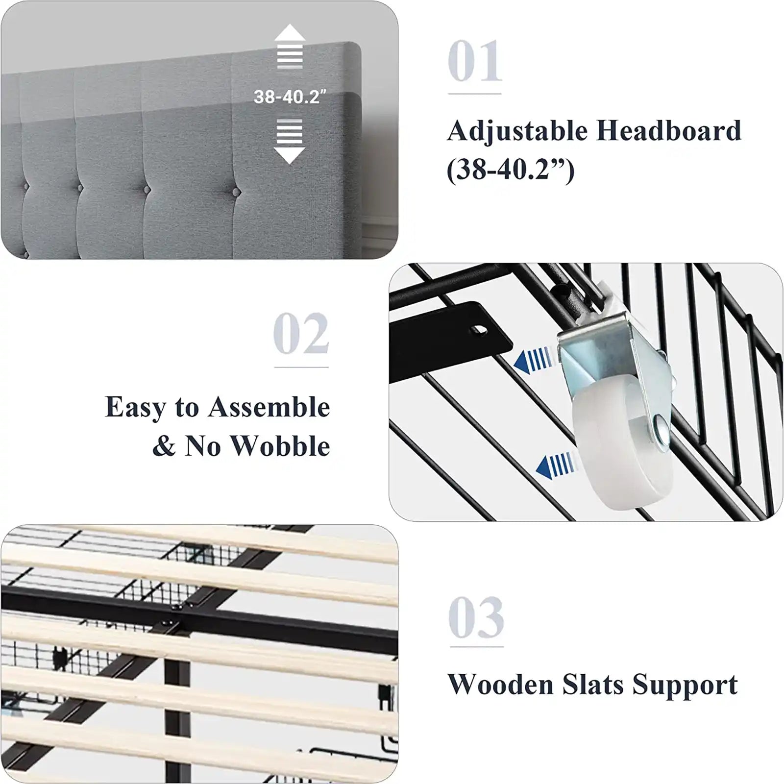 Platform Bed Frame with 4 Storage Drawers and Adjustable Headboard