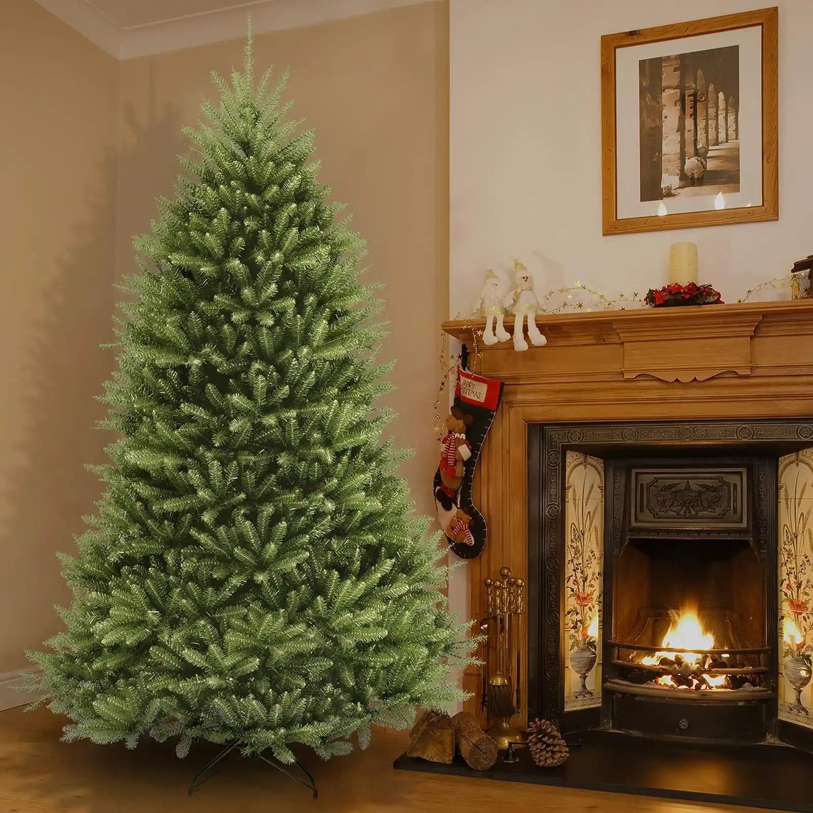 Árbol de Navidad, verde, abeto Dunhill, incluye soporte, 9 pies 