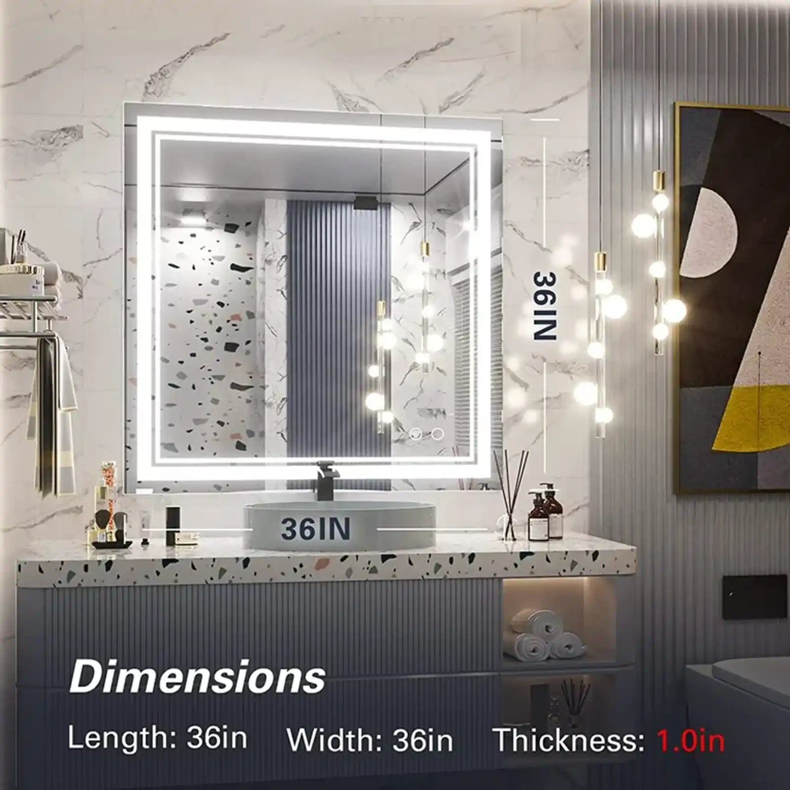 LED Bathroom Mirror with Lights, Bathroom Vanity Mirror, Wall Mounted Mirror, LED Makeup Mirror