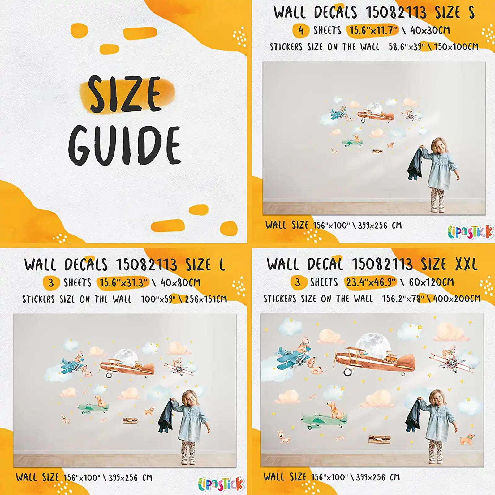 Large Airplane Wall Decals for Kids - Premium Kids Wall Stickers Aircrafts - Creative Nursery Wall Decal for children's room, bedrooms - Plane Baby Nursery Wall Decor - Large Vinyl Wall Decal