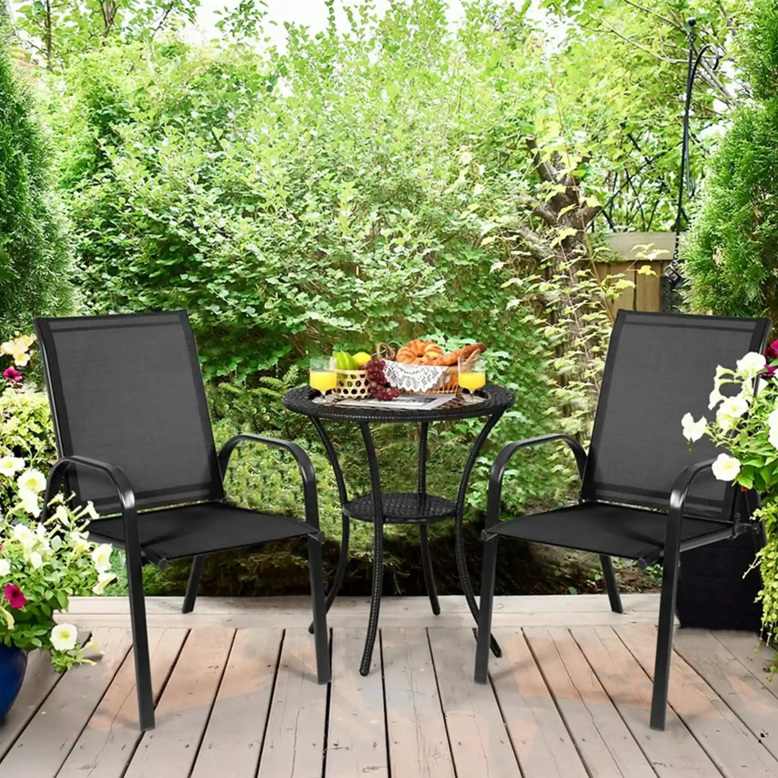 4 sillas de patio, sillas de comedor con estructura de acero, patio al aire libre 