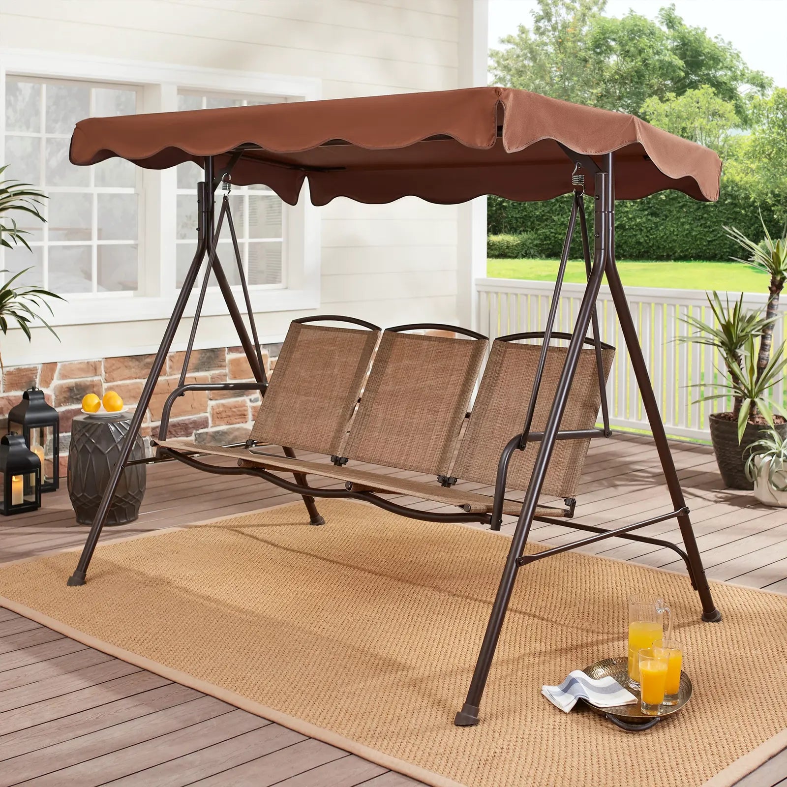 Outdoor Porch 3 Person Swing with Canopy