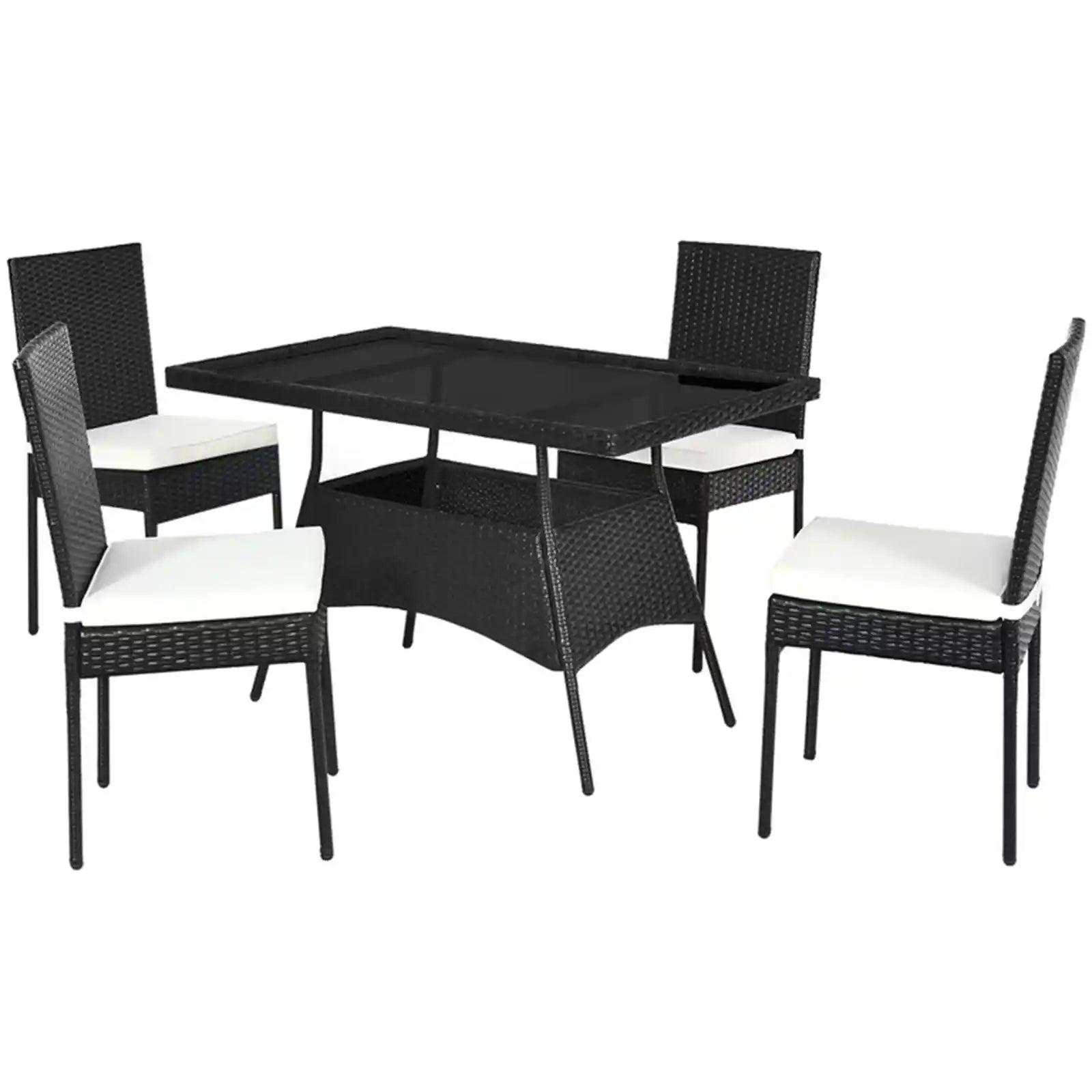 5 Pieces Patio Dining Set Rattan Wicker Chairs and Table with Glass Top