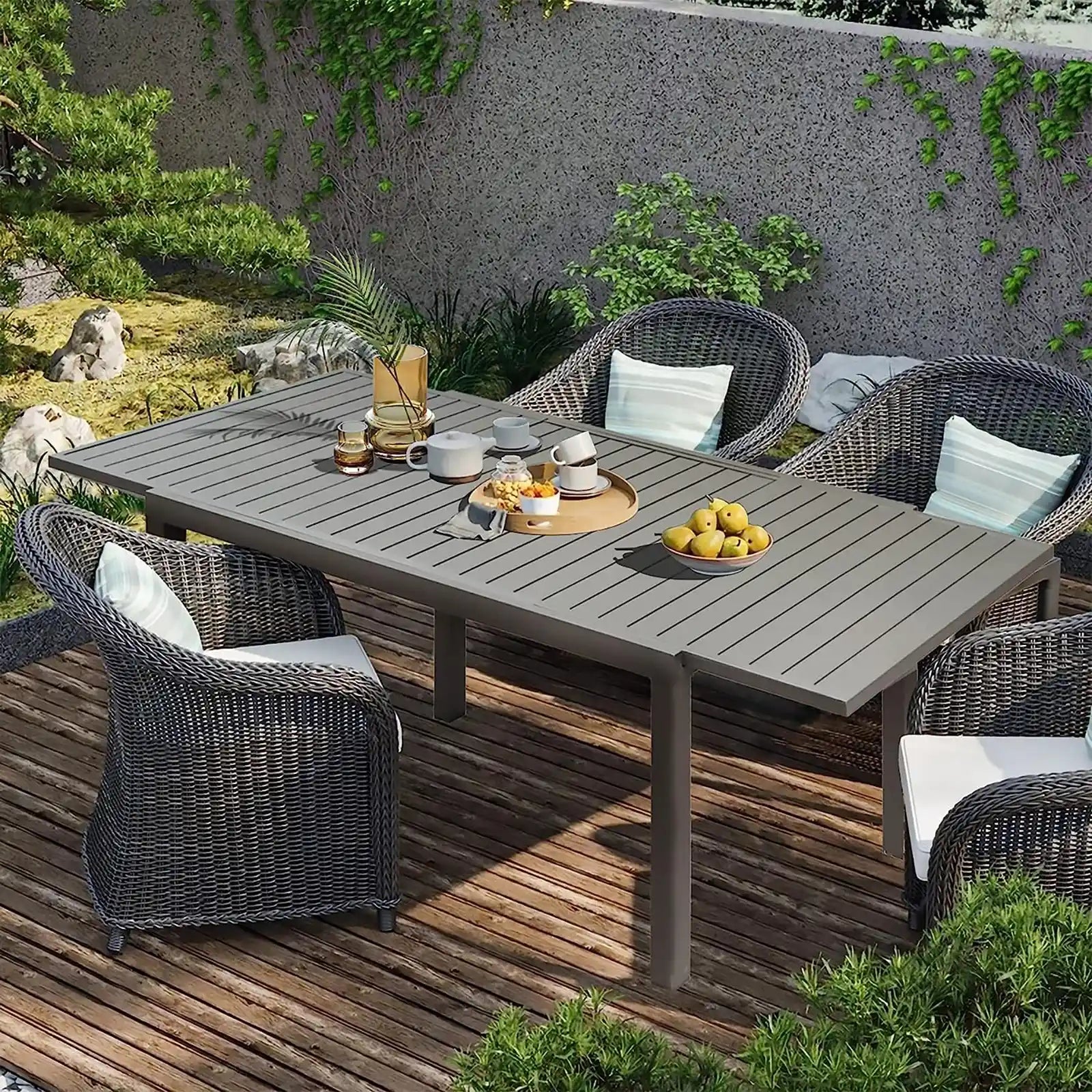 Mesa extensible de comedor para patio, mesa de metal para exteriores, para porche, césped, jardín, bistró 