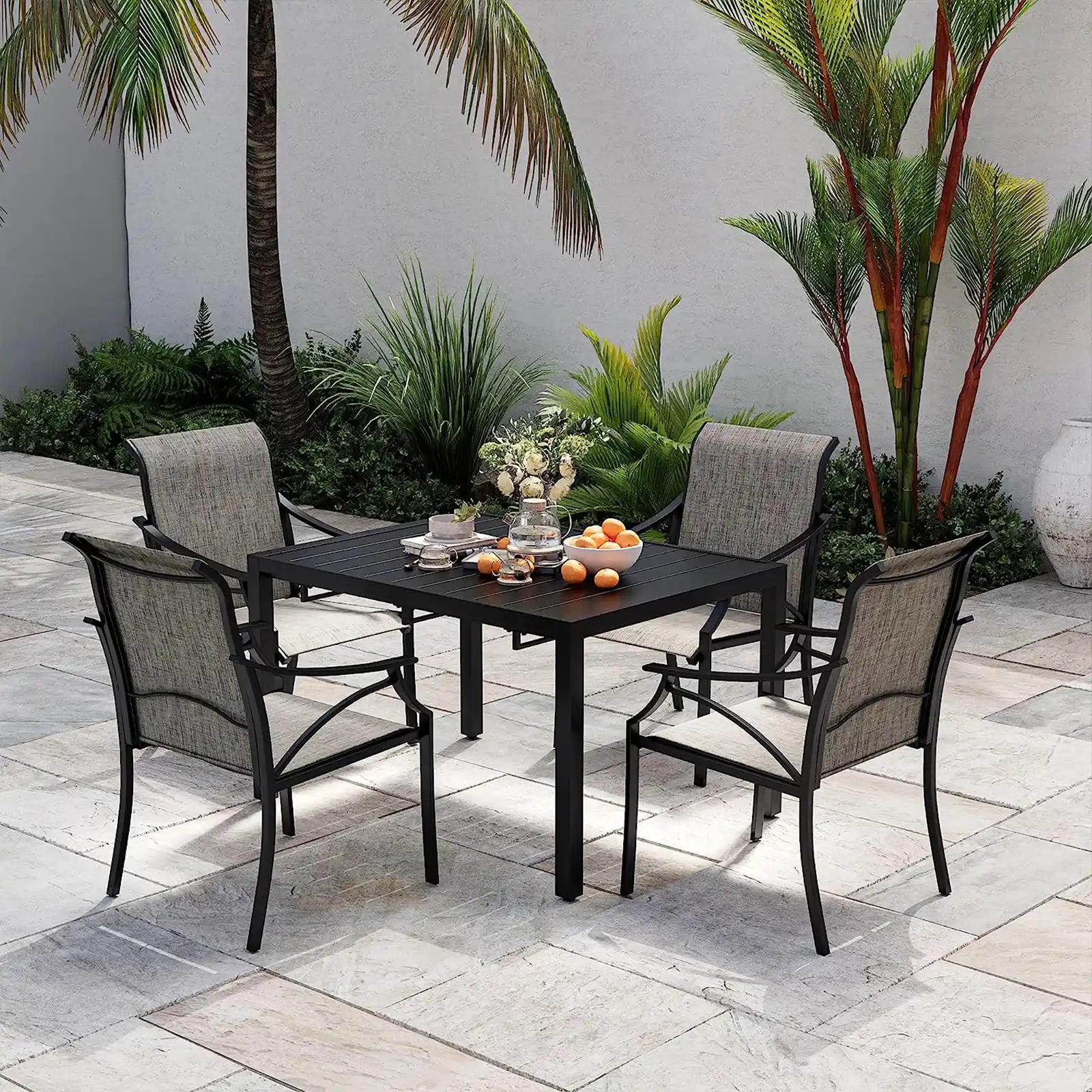 Mesa de patio expandible, mesa de comedor rectangular de metal para exteriores para 8, 6, 4 personas, mesa de comedor de patio para jardín de césped