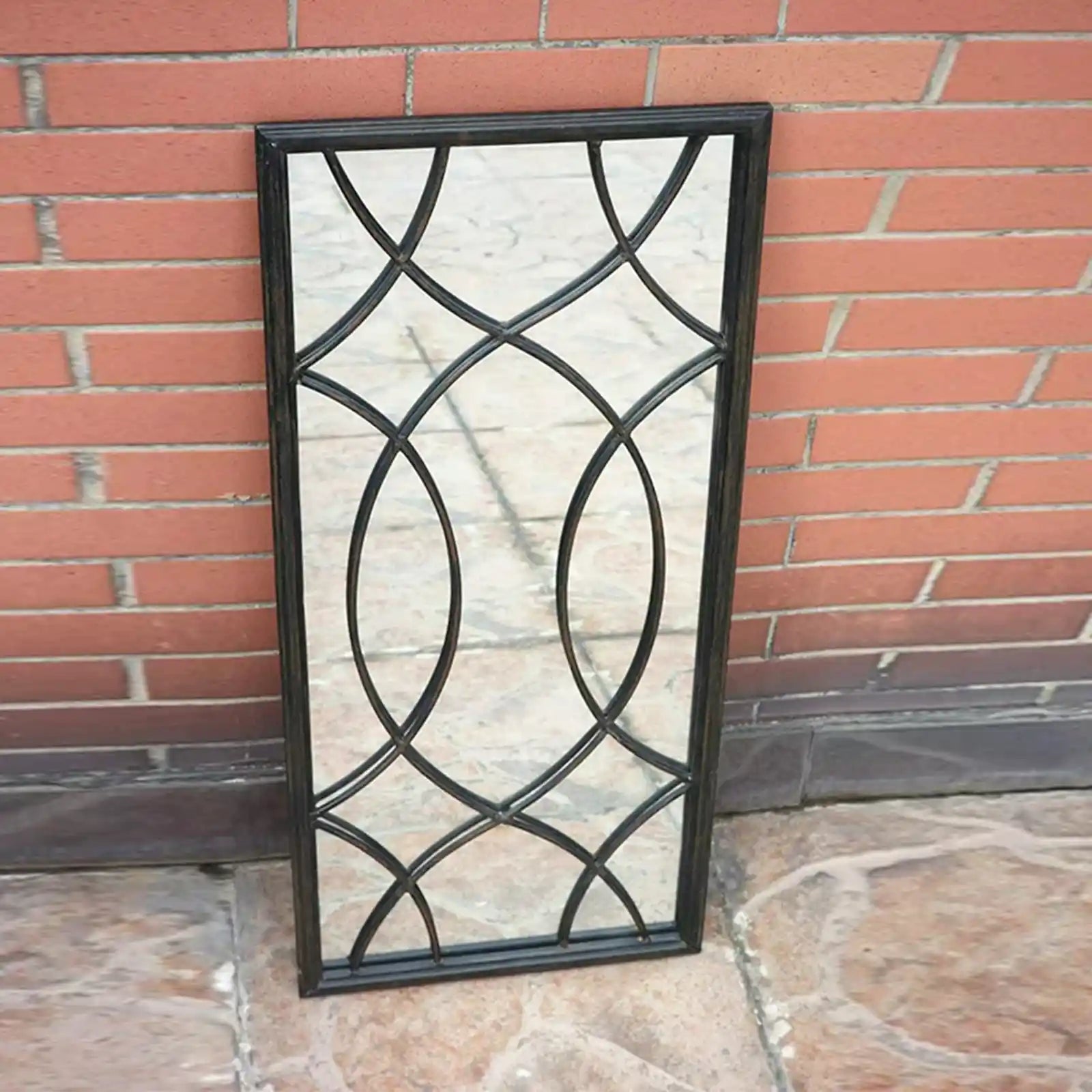 Espejo de pared de metal con panel de ventana rectangular, negro