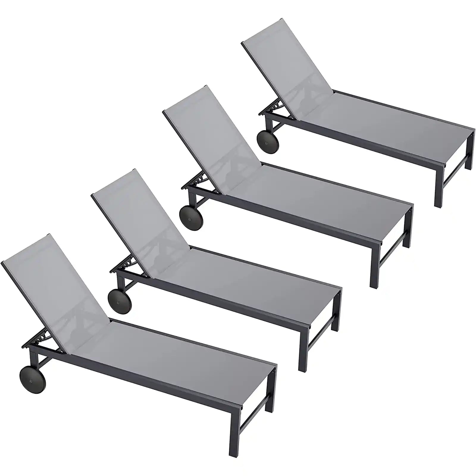 Patio Outdoor Chaise Lounge Chair with Wheels for Outside Aluminum Adjustable Angle Lounge Chair Set