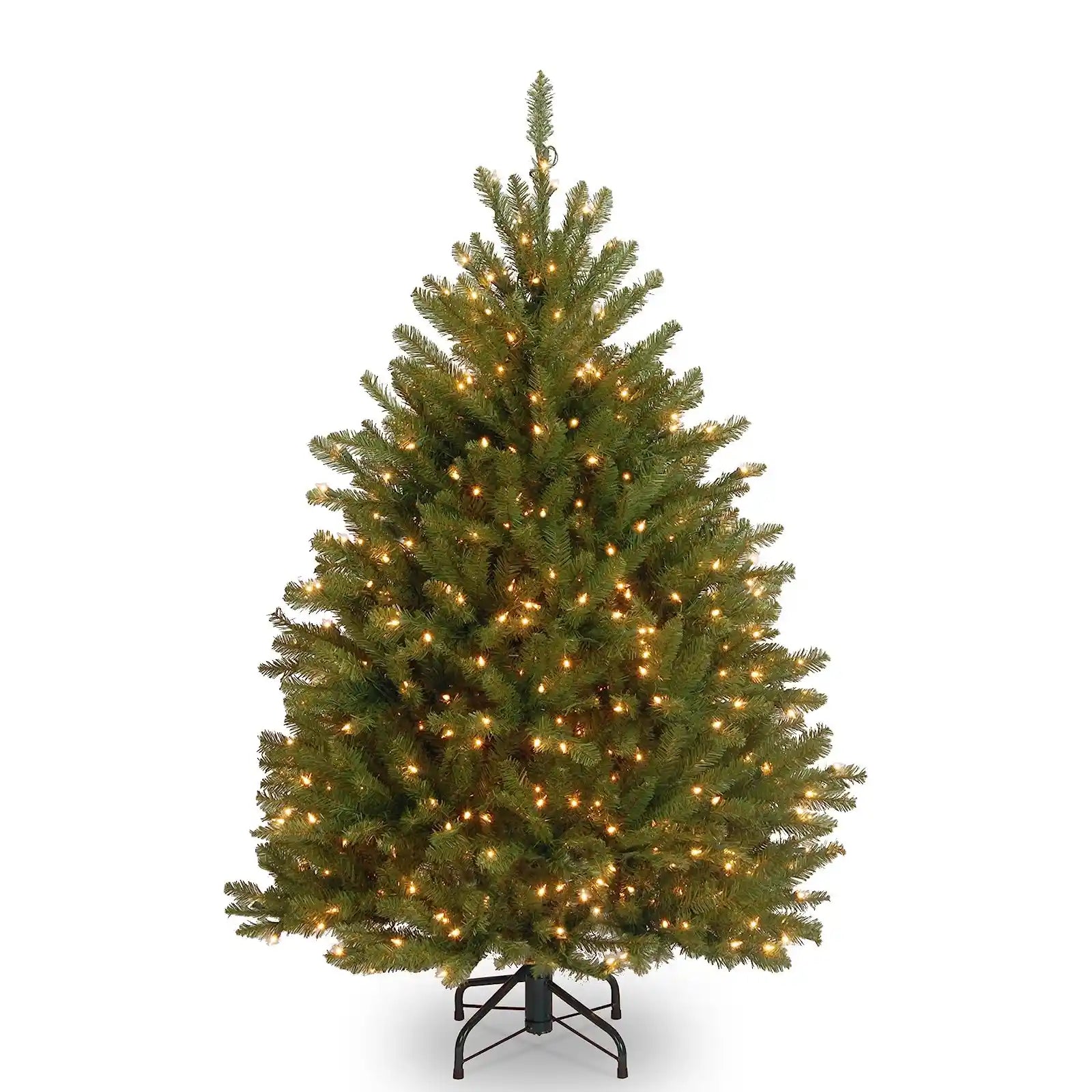 Mini árbol de Navidad artificial preiluminado, verde, abeto Dunhill, luces blancas, incluye soporte, 4 pies 