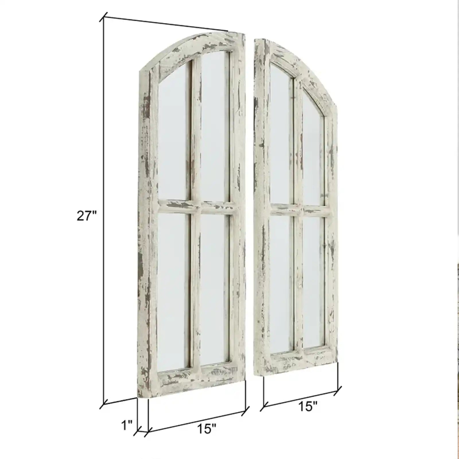 Arch Window Pane Mirrors Walnut 33" x 18" (Set of 2)
