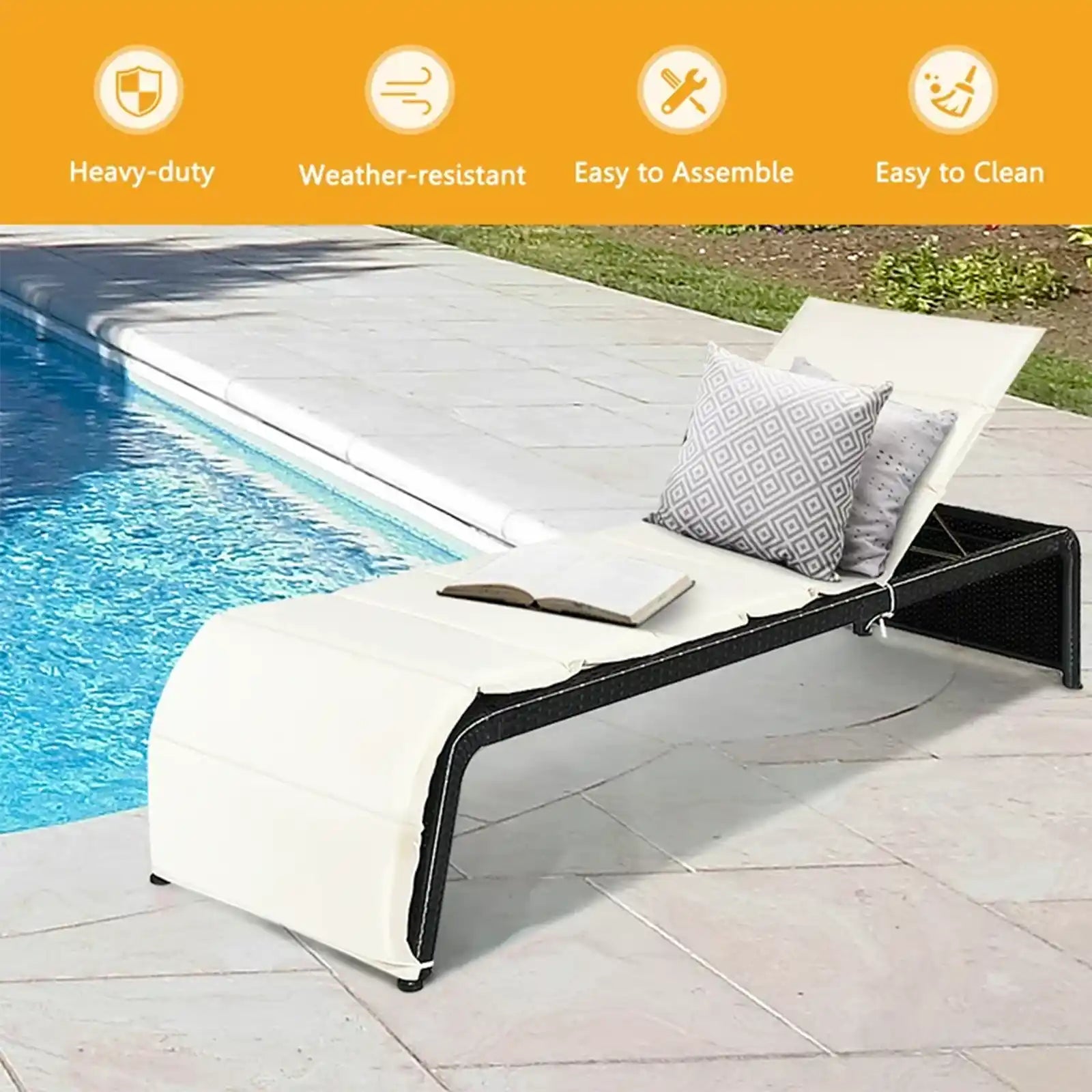 Sillón reclinable de ratán ajustable con cojín para patio al aire libre