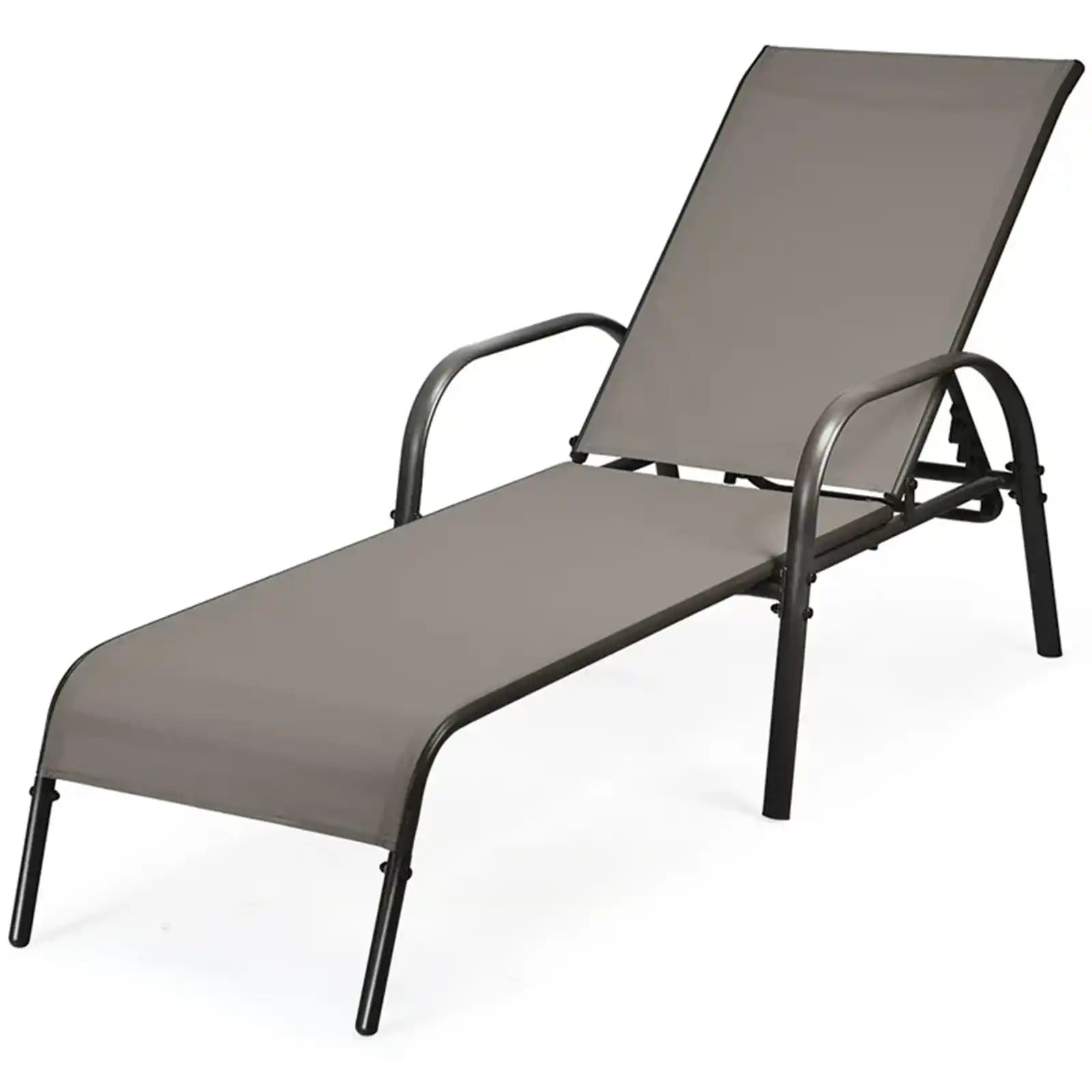 Outdoor Patio Lounge Chair Chaise Fabric Adjustable Reclining Armrest Pool