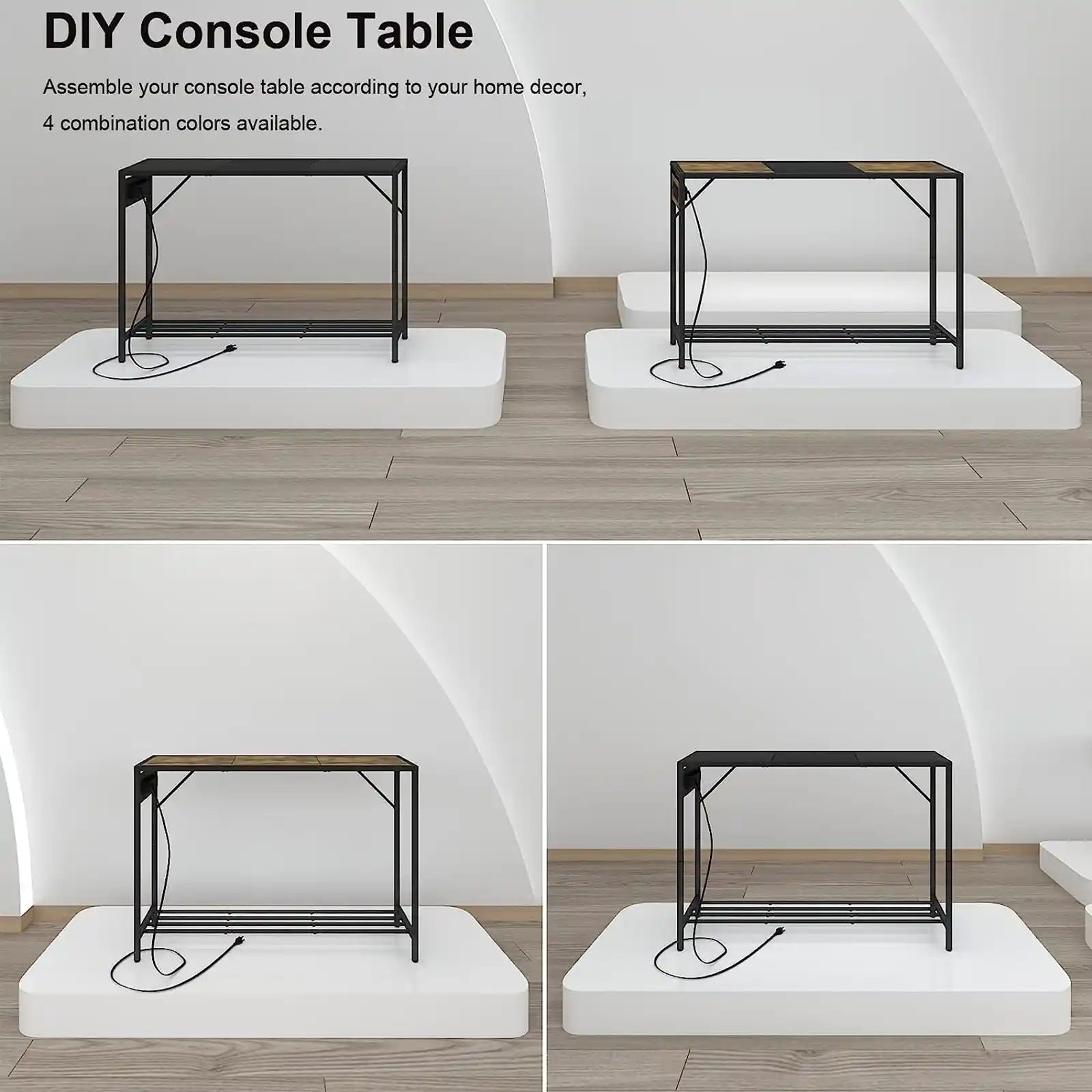 Console Table with Charging Station,Entryway Table with Two-Color Top Shelf, Narrow Sofa Table for Entrance Hall, Corridor, Living Room