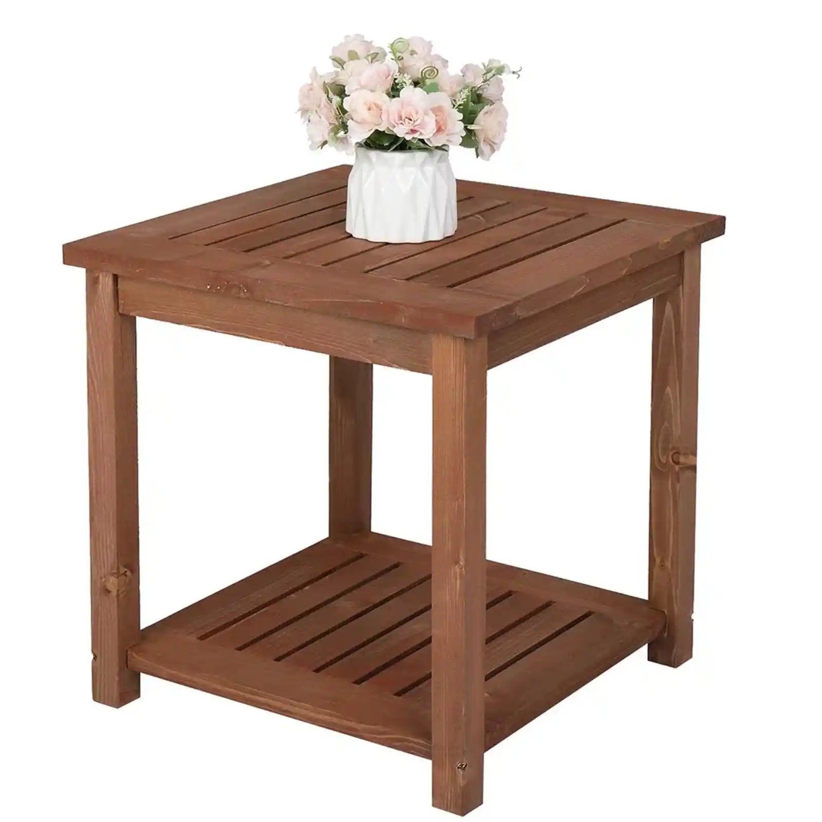 Muebles de jardín Mesa auxiliar de madera para exteriores, natural, abeto chino, gris, cuadrada 