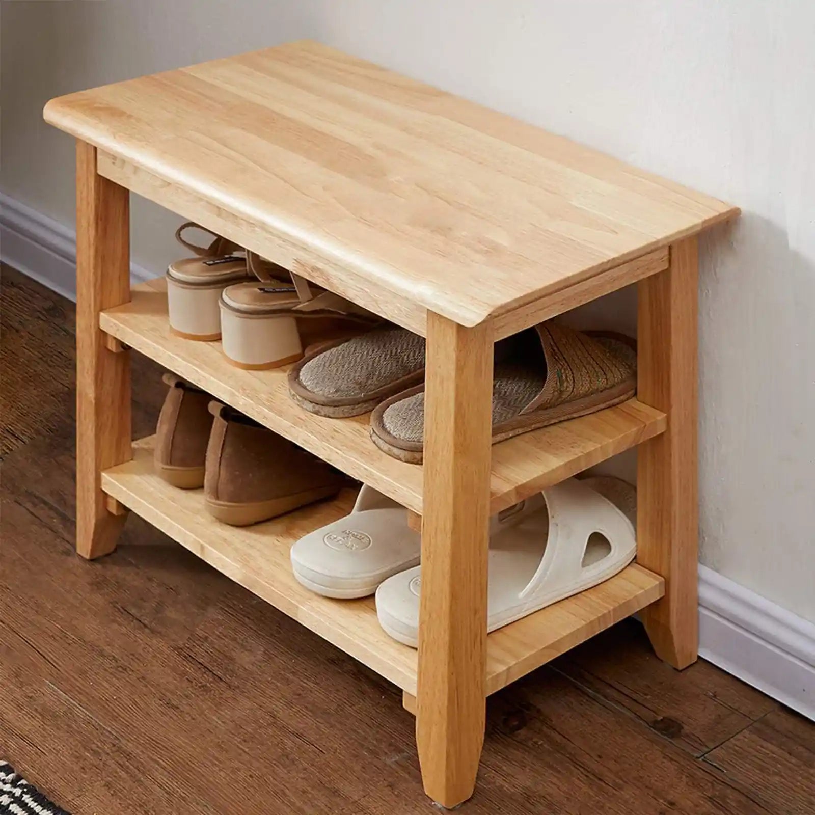 Storage Bench Wooden Shoe Bench Simple Style Wood Entryway Bench Shoe Rack