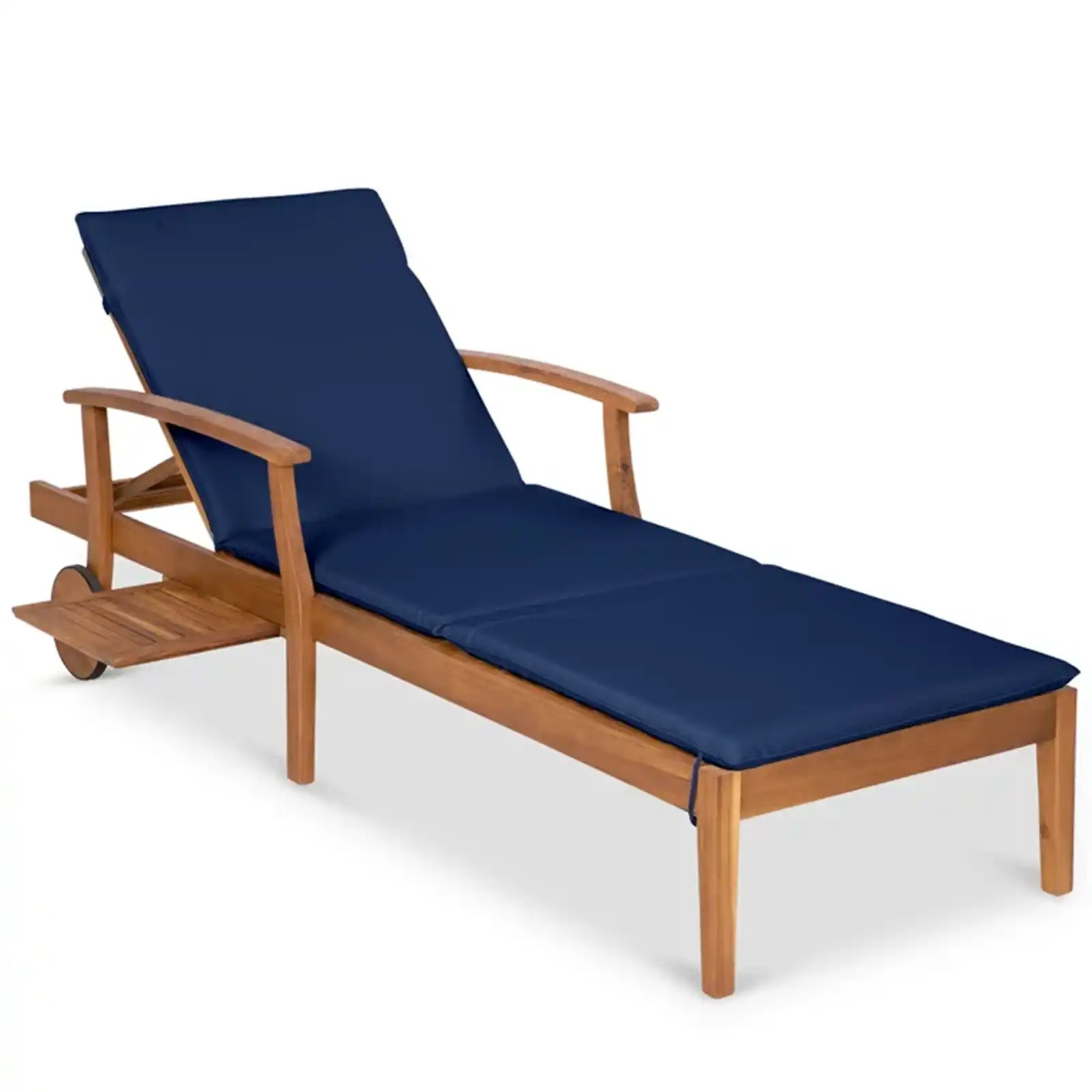 Acacia Wood Outdoor Chaise Lounge Chair w/ Adjustable Backrest, Table, Wheels