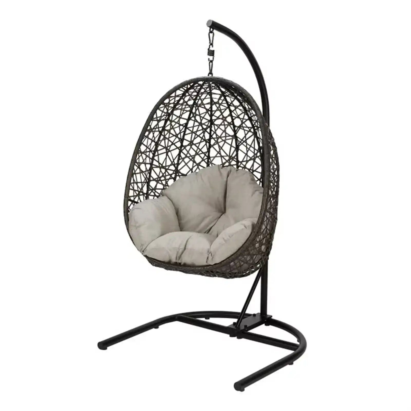 Patio Wicker Hanging Egg Chair with Stand and Cushion