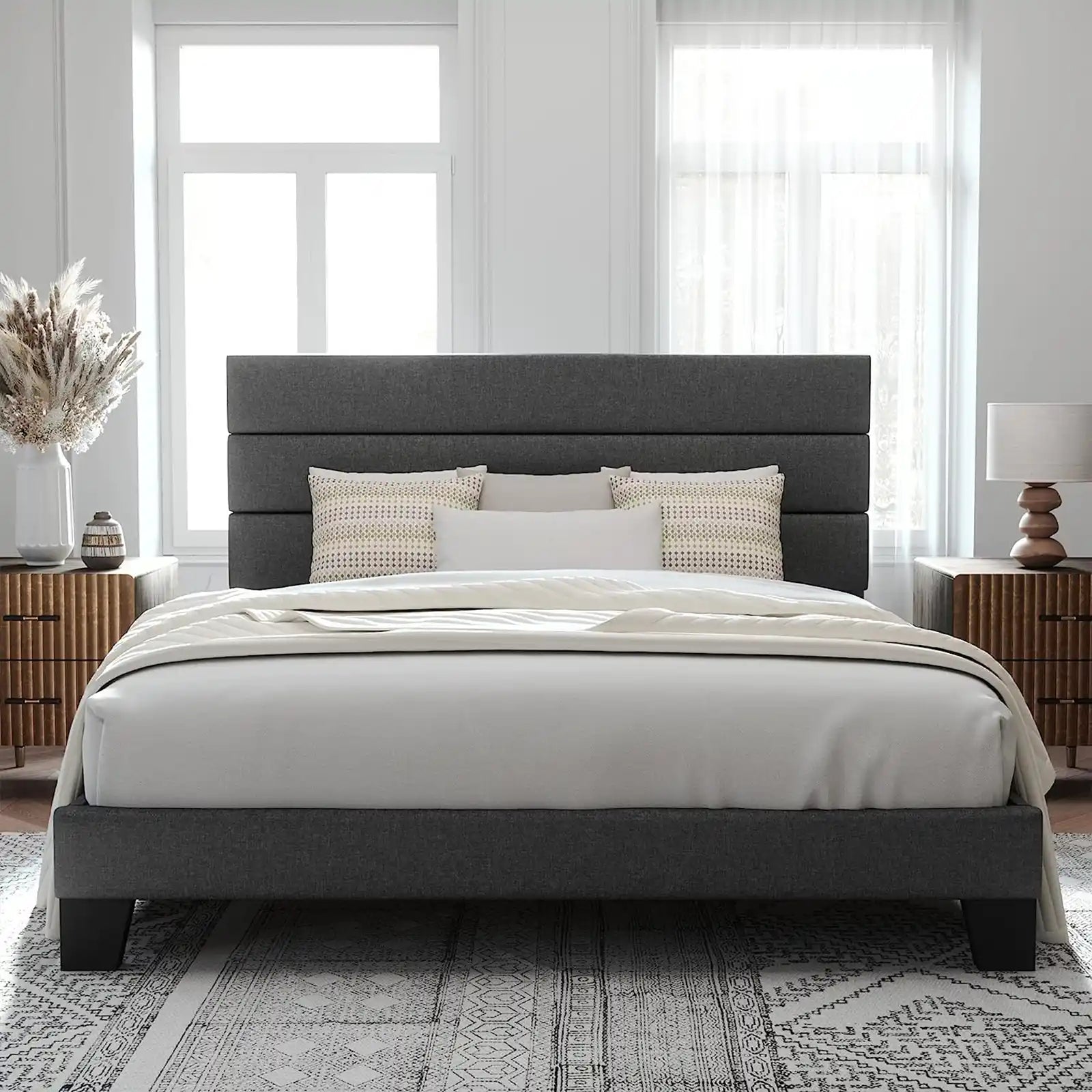 Fabric Upholstered Platform Bed Frame with Headboard