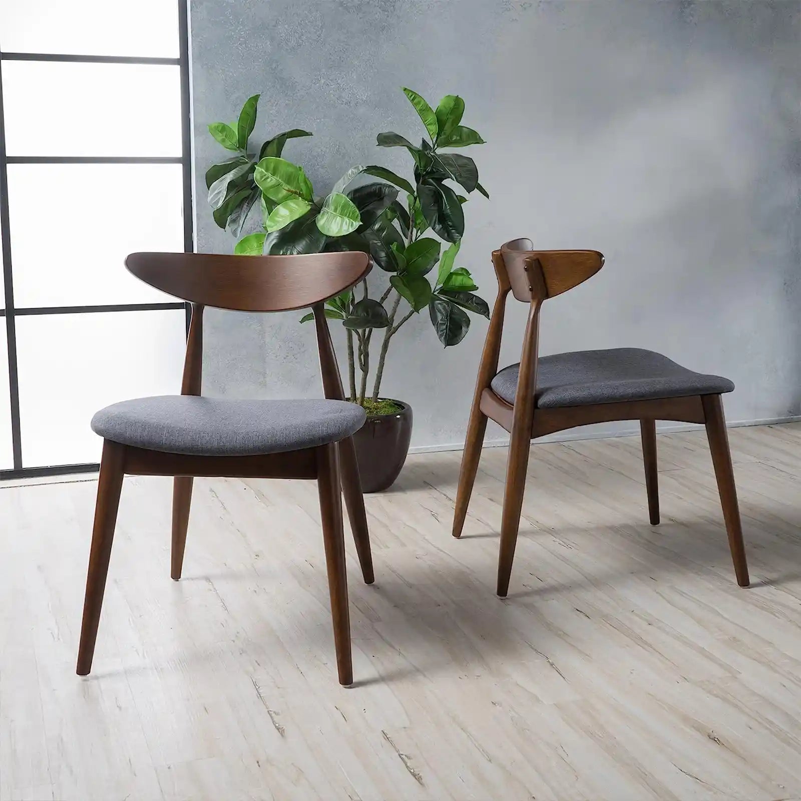 Wooden Dining Chairs, 2-Pcs Set, Charcoal