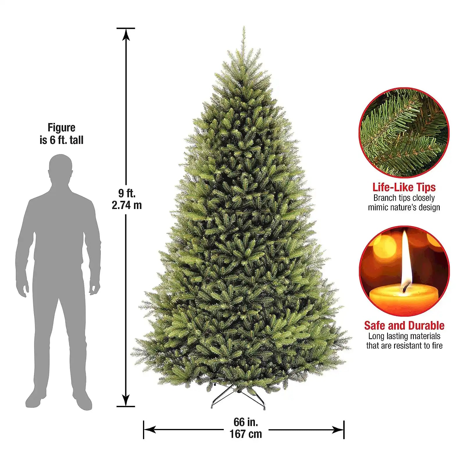 Árbol de Navidad, verde, abeto Dunhill, incluye soporte, 9 pies 