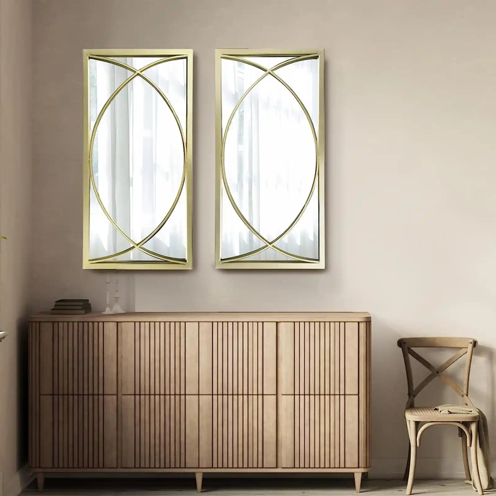 Espejo de pared rectangular dorado con marco de metal, juego de espejos de pared decorativos, espejos colgantes para sala de estar, dormitorio, baño, entrada, paquete de 2 