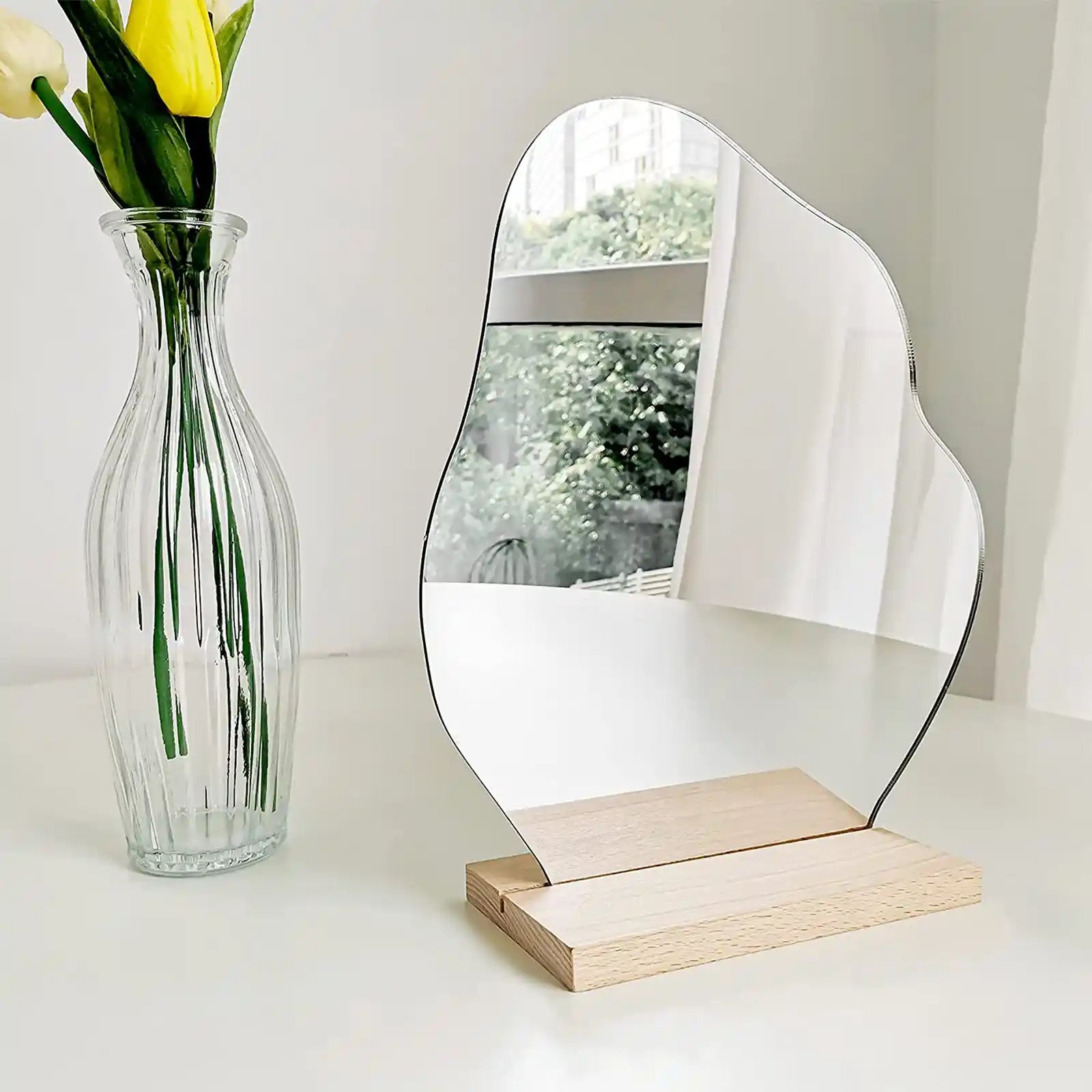 Espejo de escritorio de decoración de habitación estética, espejo de taquilla decorativo, espejo sin marco de mesa estética de decoración de habitación linda, espejo de nube asimétrico