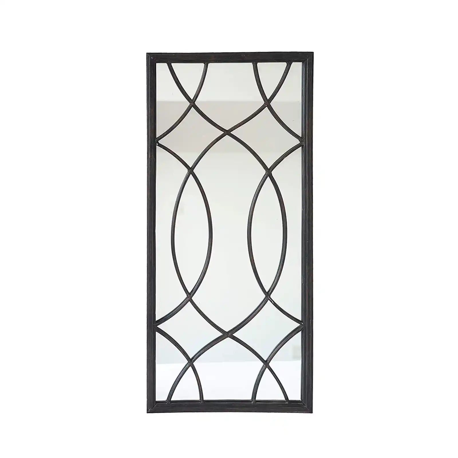 Espejo de pared de metal con panel de ventana rectangular, negro