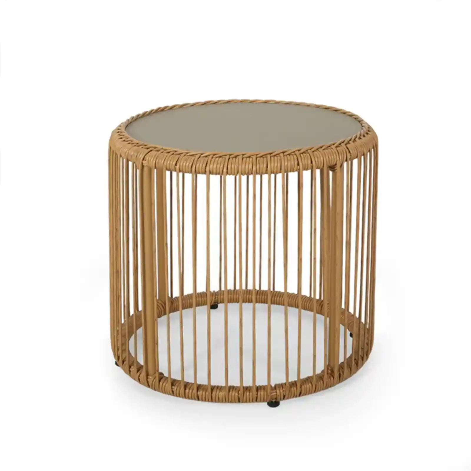 Outdoor Wicker Side Table with Tempered Glass Top
