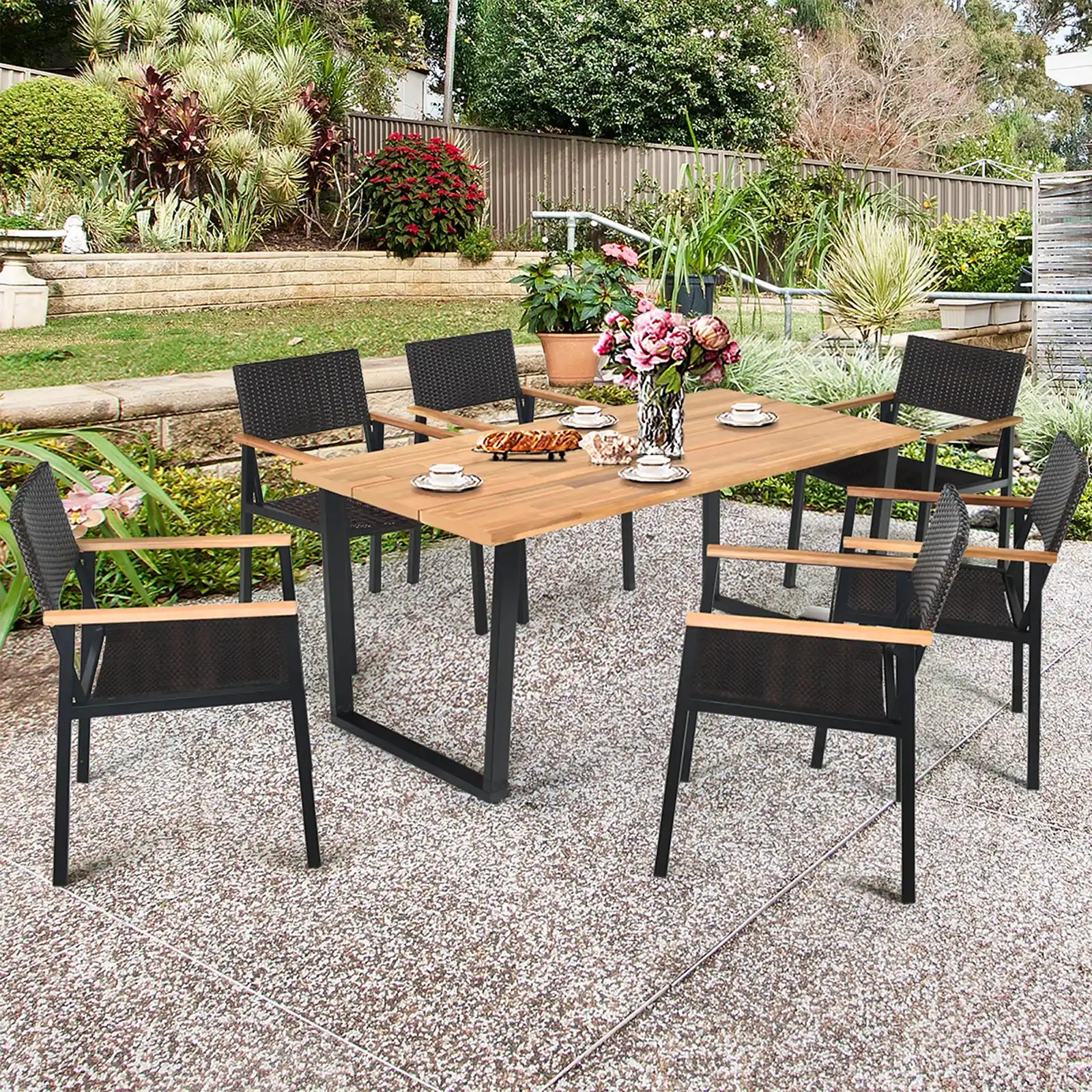 Stylish and Durable Outdoor Dining Set | Weather-Resistant Furniture for Gardens, Patios, and Poolside | 7-Piece Set with Umbrella Hole