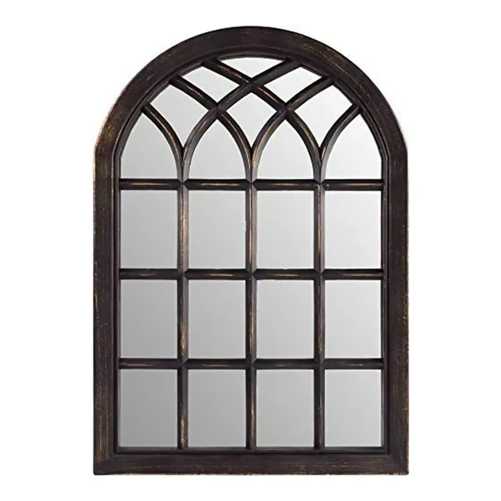 Espejo de pared arqueado de decoración de pared de granja, marco de panel de ventana rústico