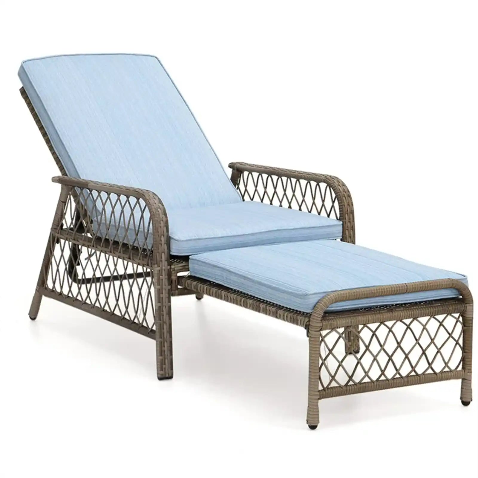 Outdoor Chair Lounge Chair Adjustable 5 Position with Cushions Retractable Foot-Rest - Steel Frame Material Wicker Rattan