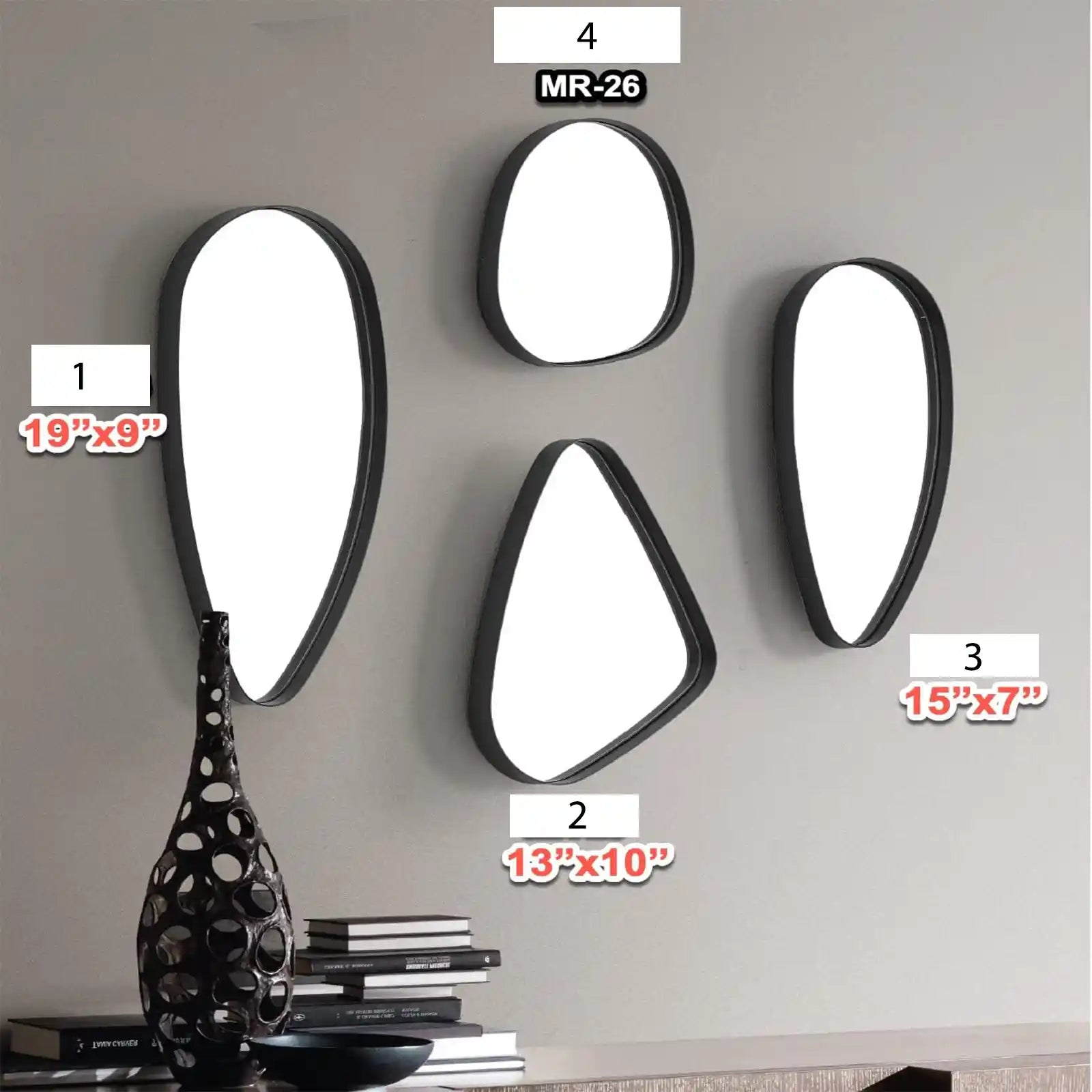 Irregular Wall Mirror Set, Asymmetrical Steel Framed Mirror Set, Pebble Mirrors Set of 4, Wall Decor for Living Room,Bedroom,Bathroom,Entryway,Hallway