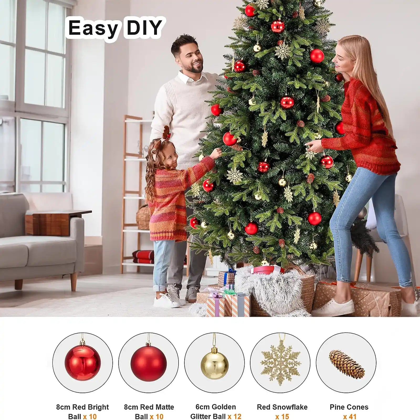 7.5 feet Artificial Christmas Tree Holiday Tree w/ 1,400 Branch Tips, Christmas Tree Decorations, Christmas Tree Stand Metal Hinges & Foldable Base, Easy Assembly for Home