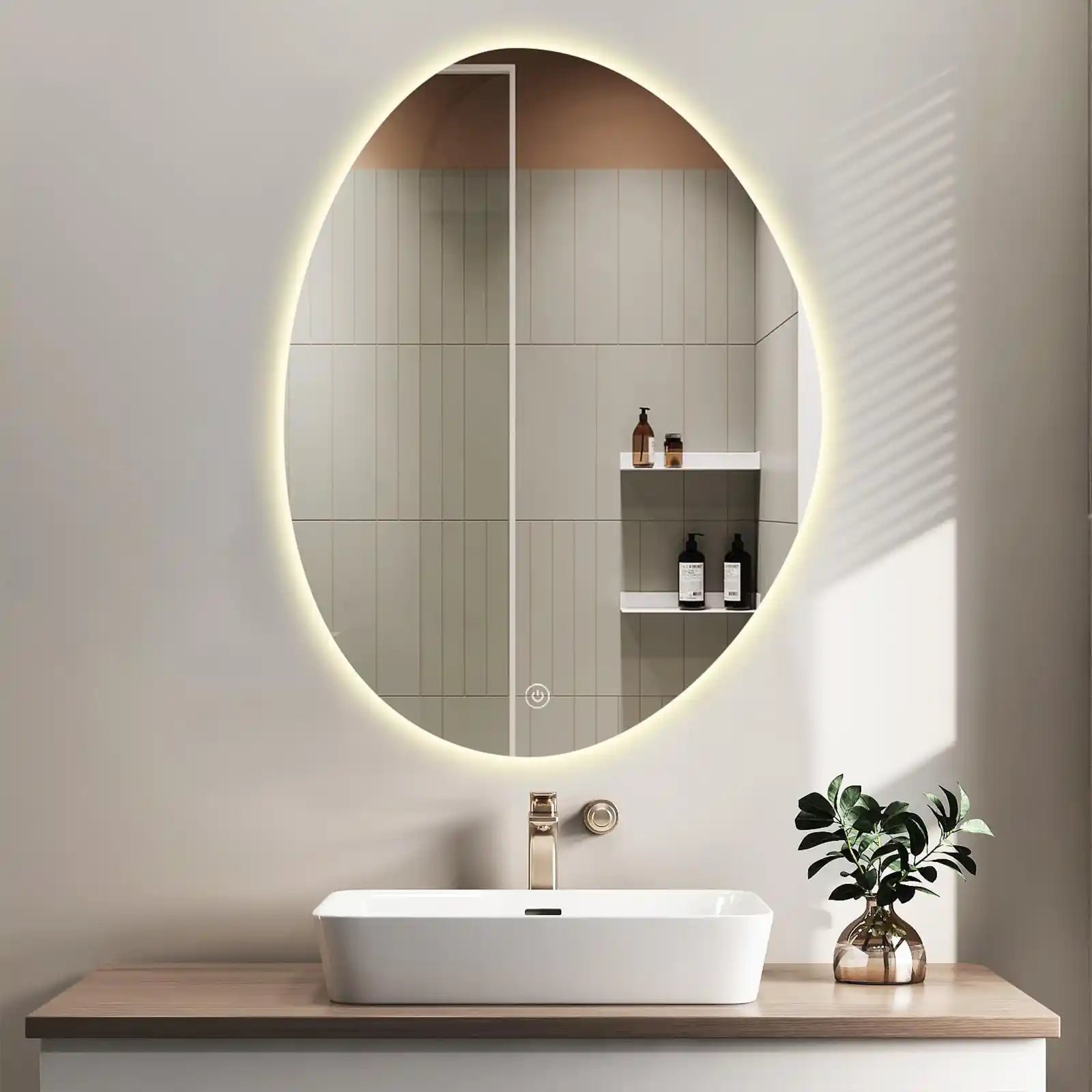 Oval Mirror with Led, Dimmable Wall Makeup Mirrors with Anti-Fog, Glass Shartter Proof, Decorative Mirror for Living Room, Entryway, Bathroom