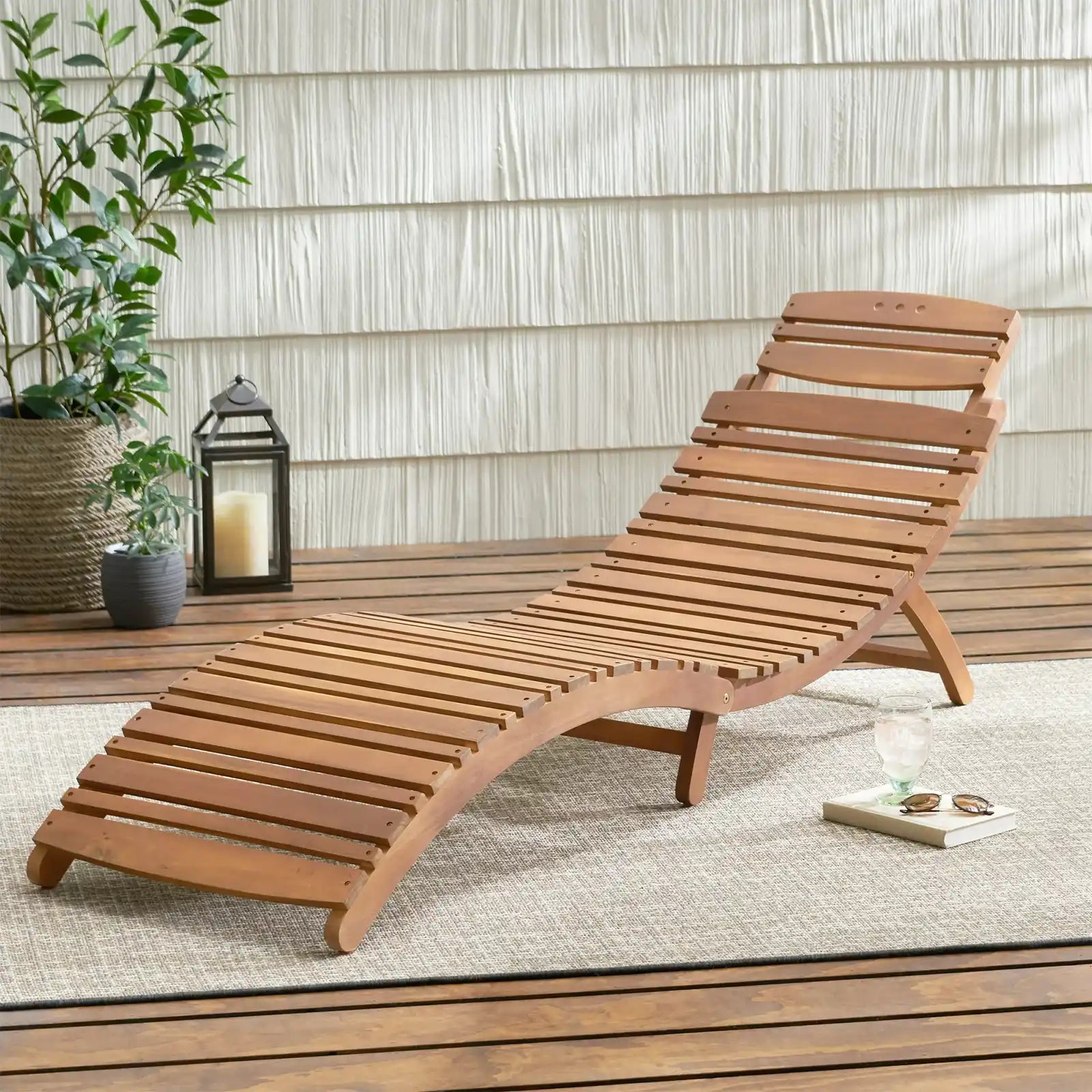 Wood Outdoor Chaise Lounge, Natural Brown