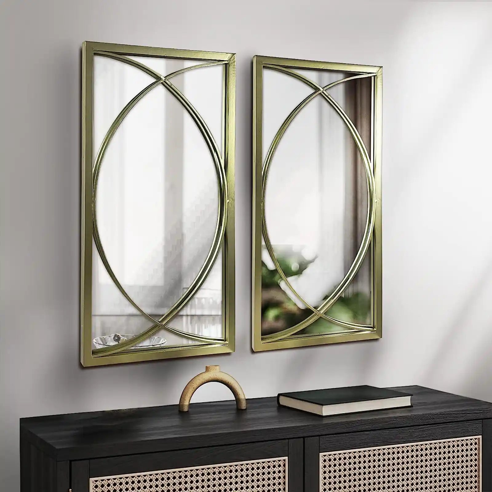 Gold Rectangle Wall Mirror with Metal Frame,Decorative Wall Mirror Set,Hanging Mirrors for Living Room Bedroom Bathroom Entryway,Pack of 2