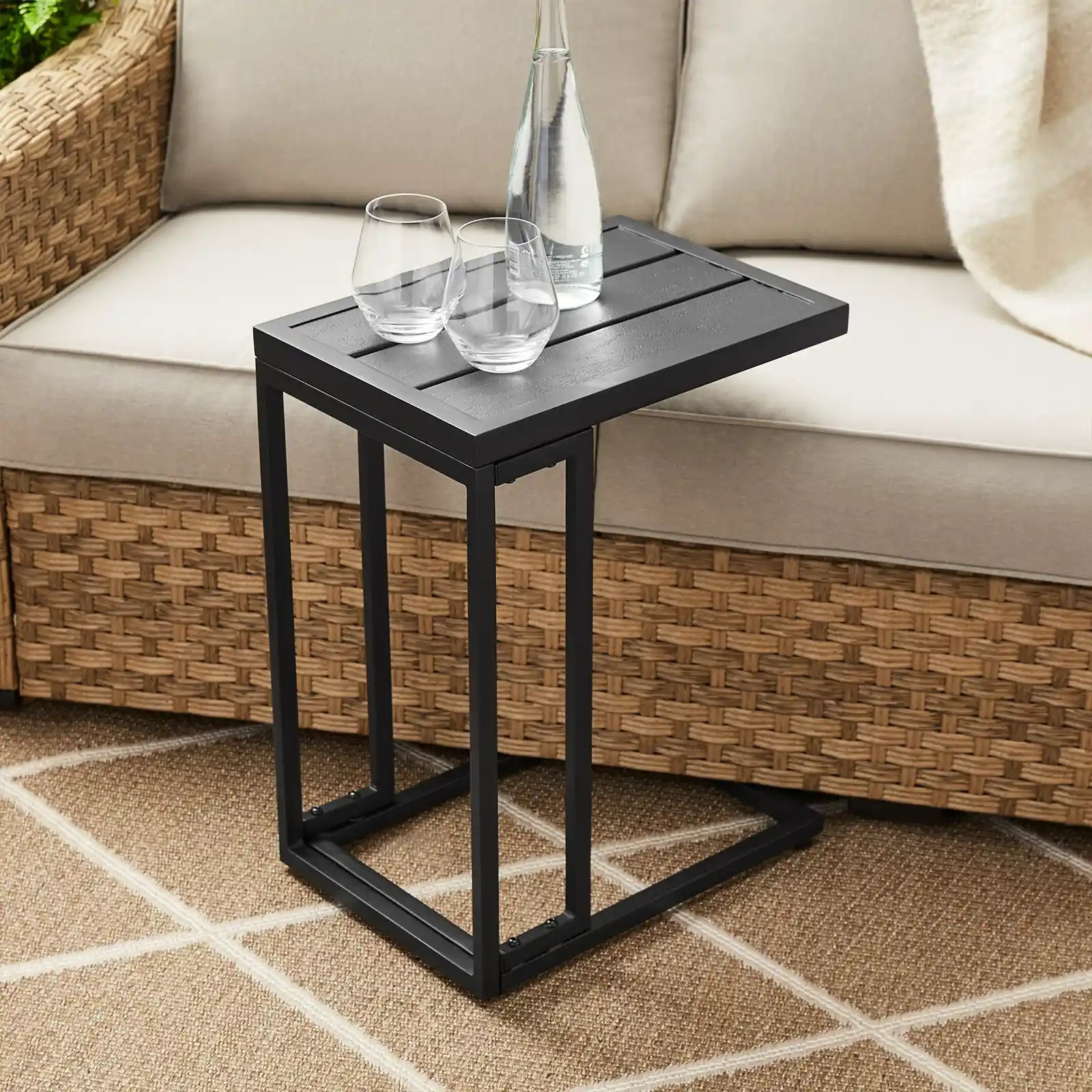Modern Slat Top Side Table- 22 Inches- Black