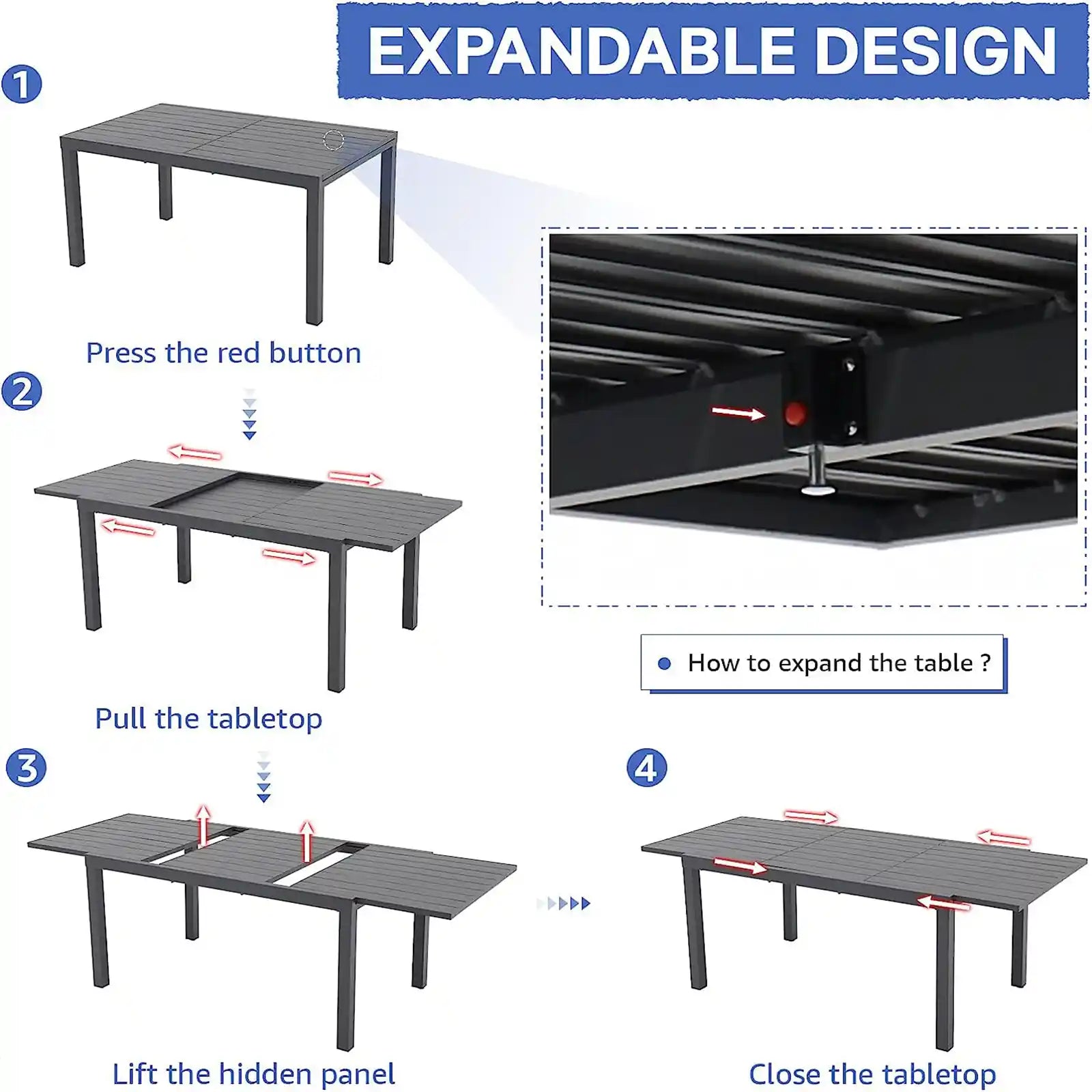 Adjustable Rectangle Table for Outdoor